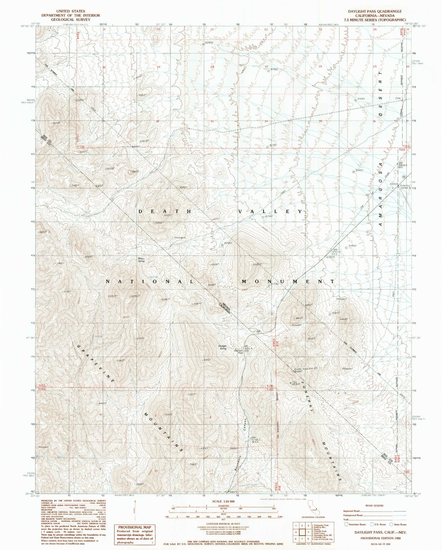 Classic USGS Daylight Pass California 7.5'x7.5' Topo Map Image