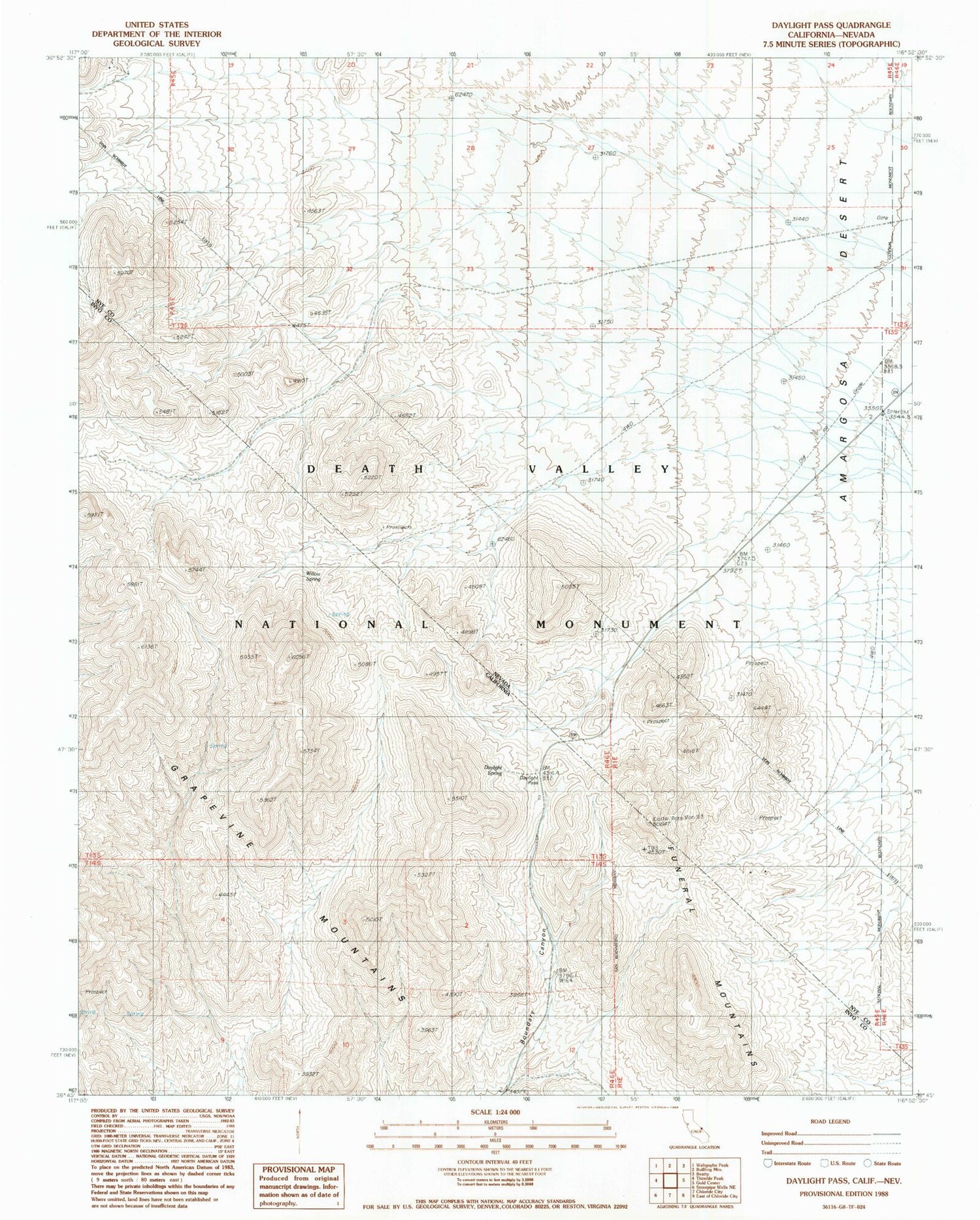Classic USGS Daylight Pass California 7.5'x7.5' Topo Map Image