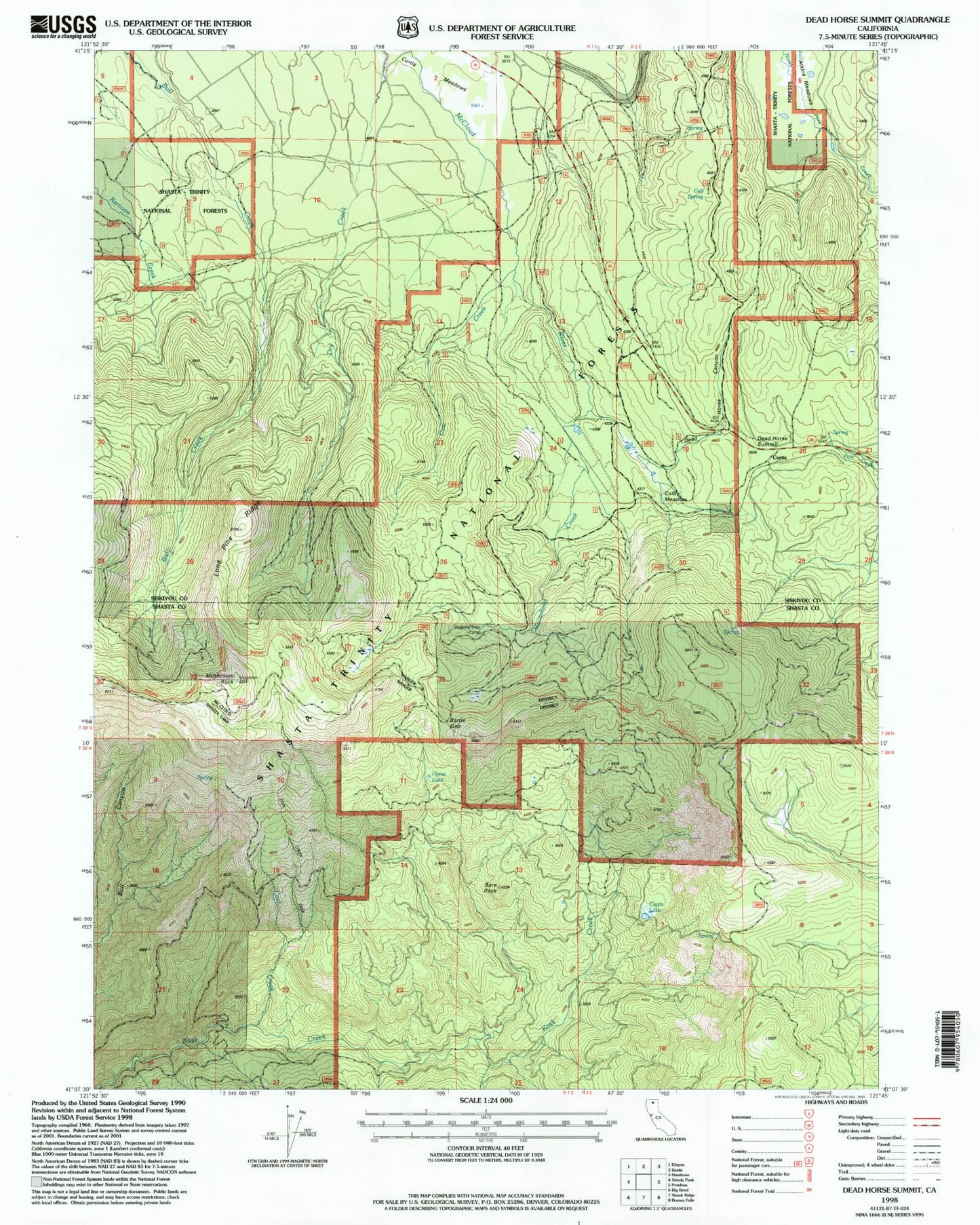 Classic USGS Dead Horse Summit California 7.5'x7.5' Topo Map Image