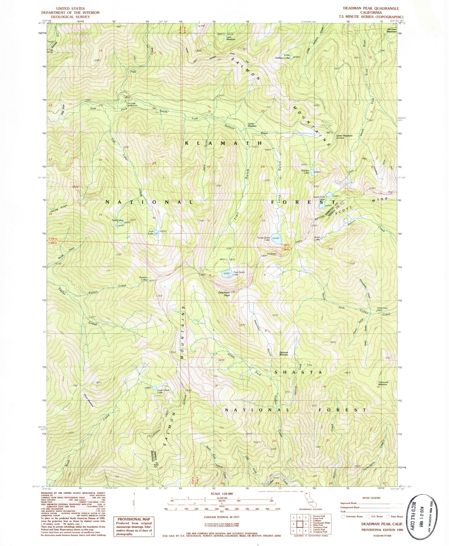 Classic USGS Deadman Peak California 7.5'x7.5' Topo Map Image