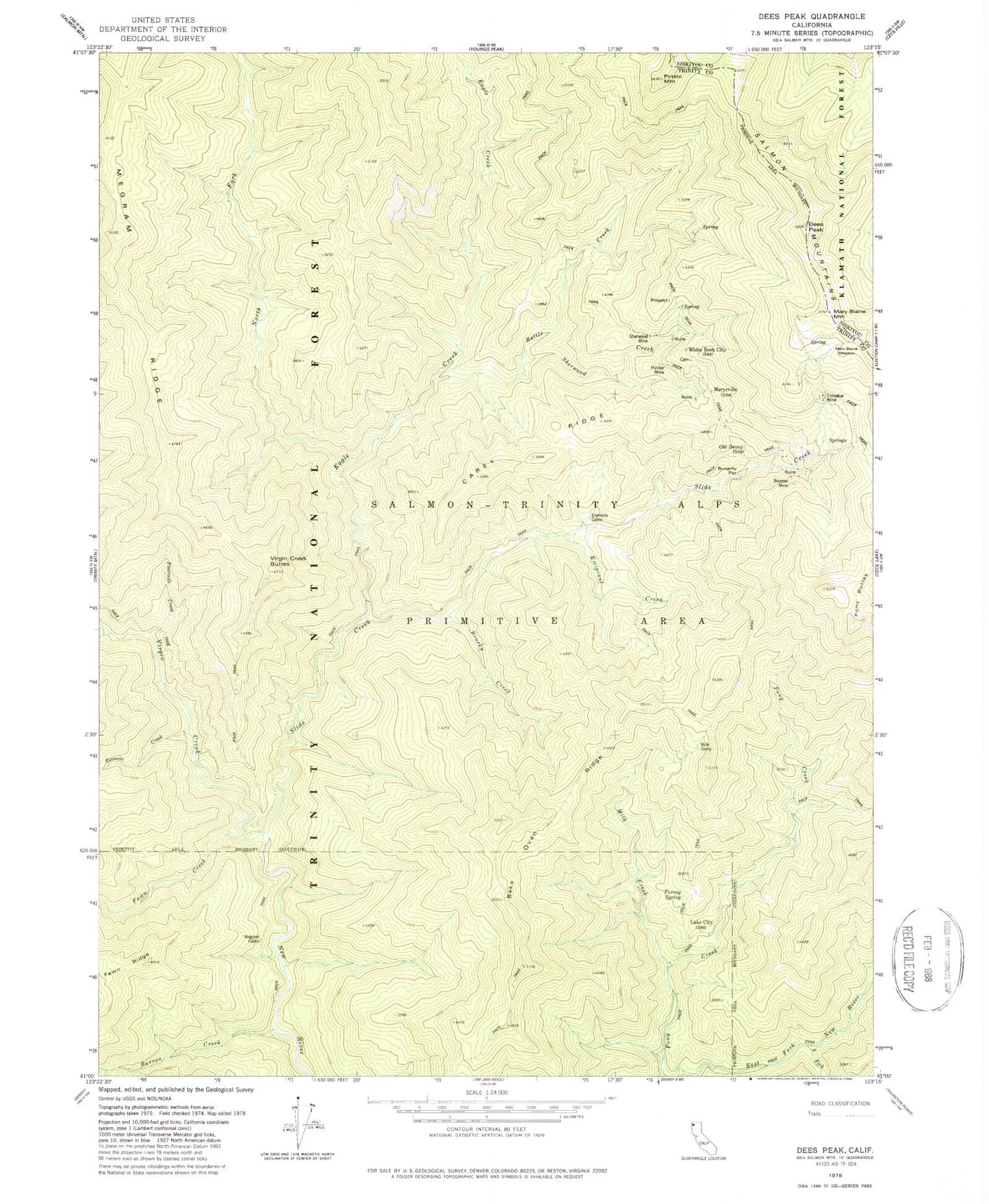 Classic USGS Dees Peak California 7.5'x7.5' Topo Map Image