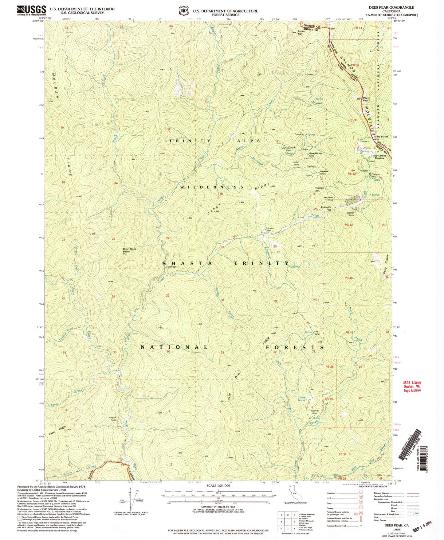 Classic USGS Dees Peak California 7.5'x7.5' Topo Map Image