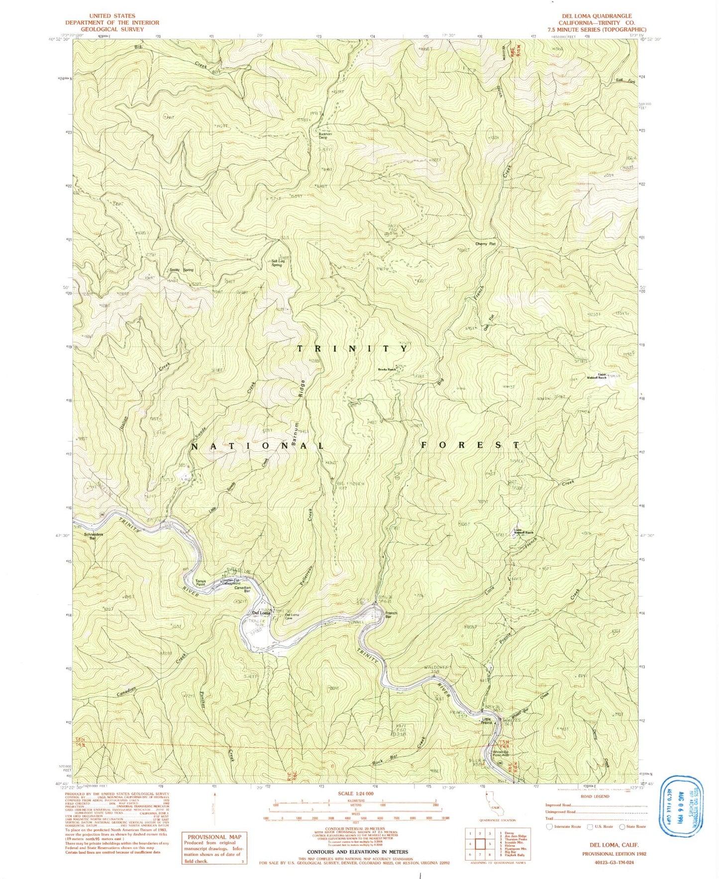 Classic USGS Del Loma California 7.5'x7.5' Topo Map Image