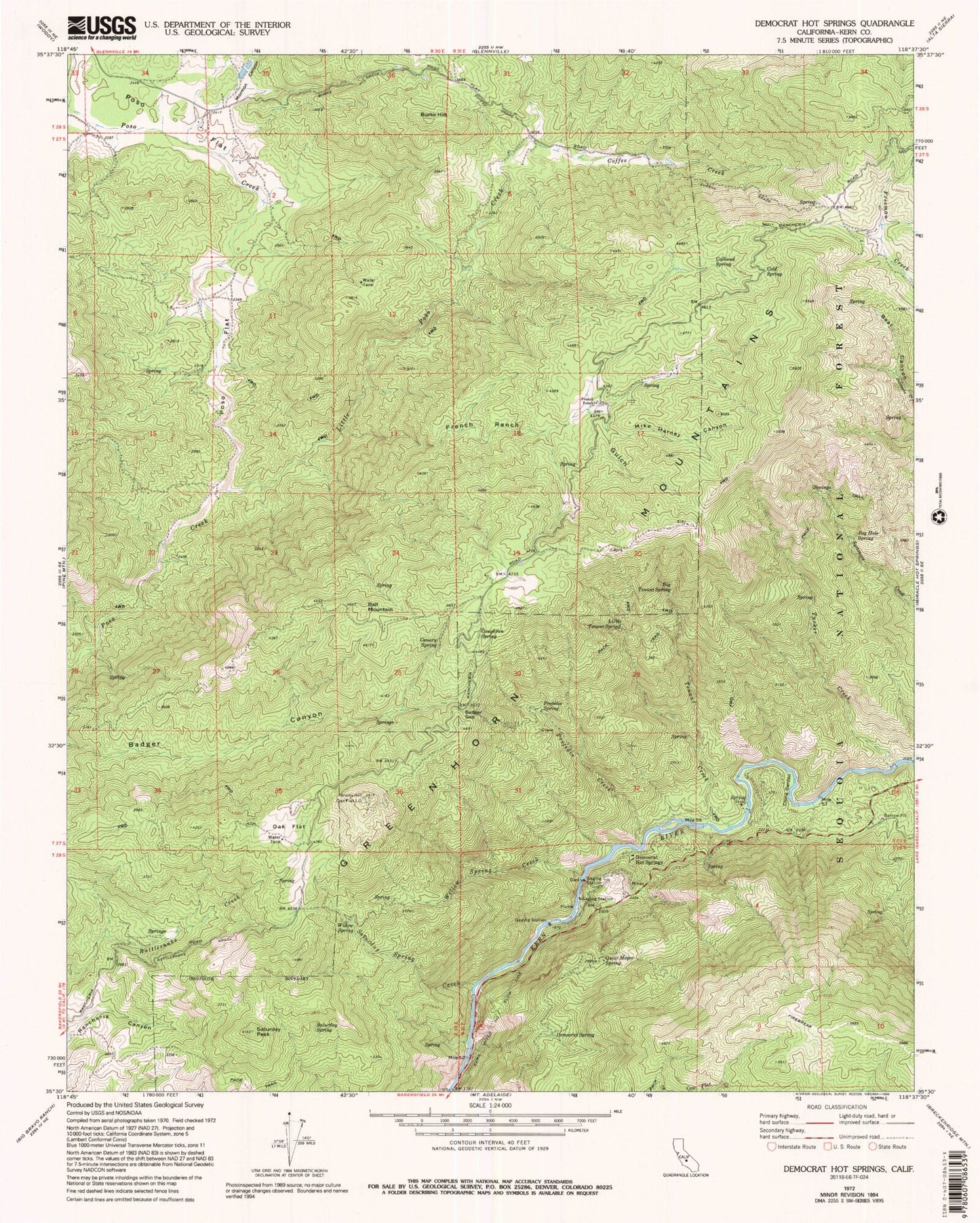 Classic USGS Democrat Hot Springs California 7.5'x7.5' Topo Map Image