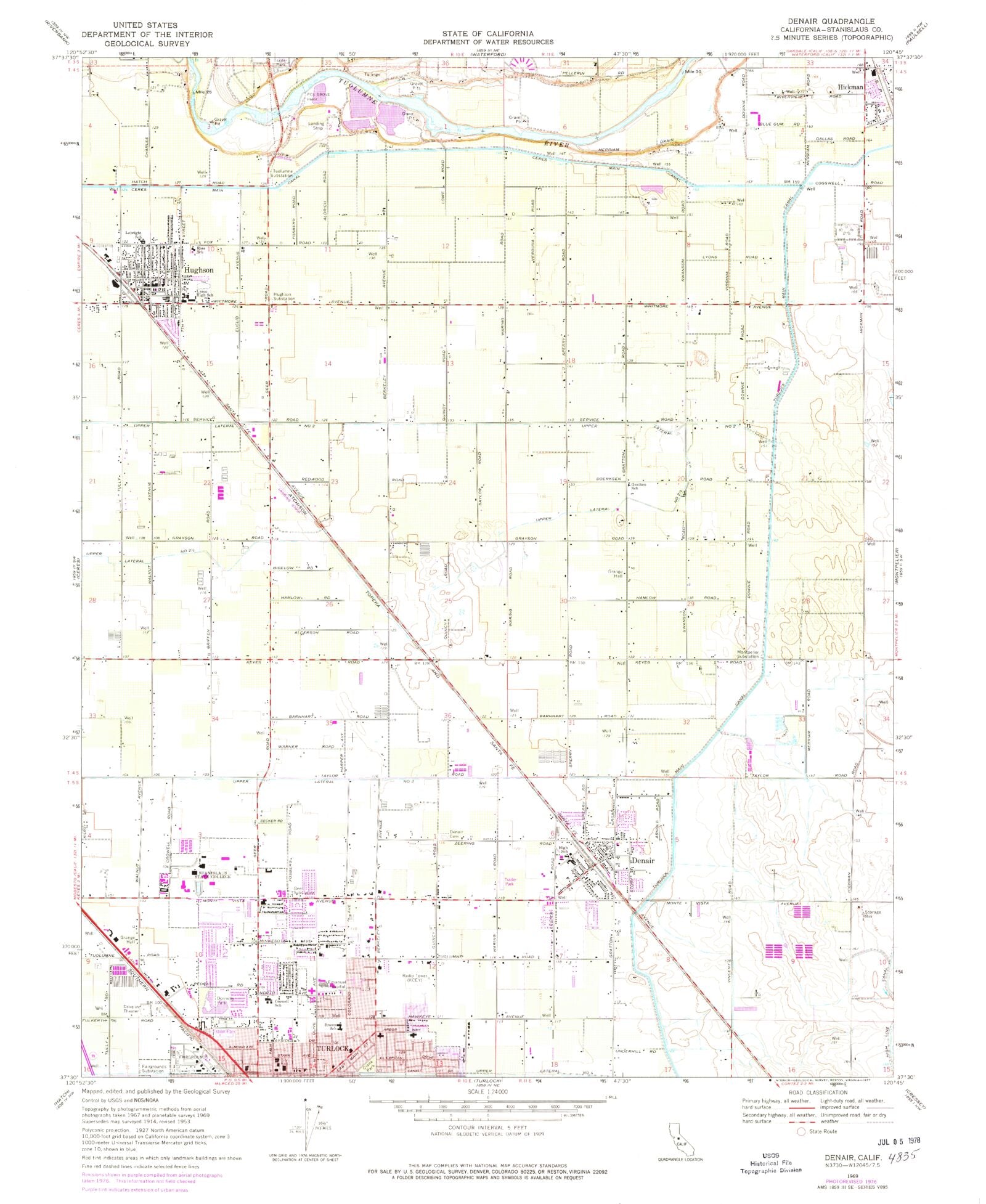 Classic USGS Denair California 7.5'x7.5' Topo Map MyTopo Map Store