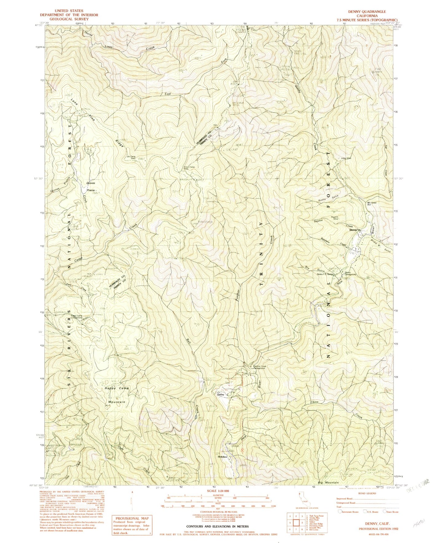 Classic USGS Denny California 7.5'x7.5' Topo Map Image