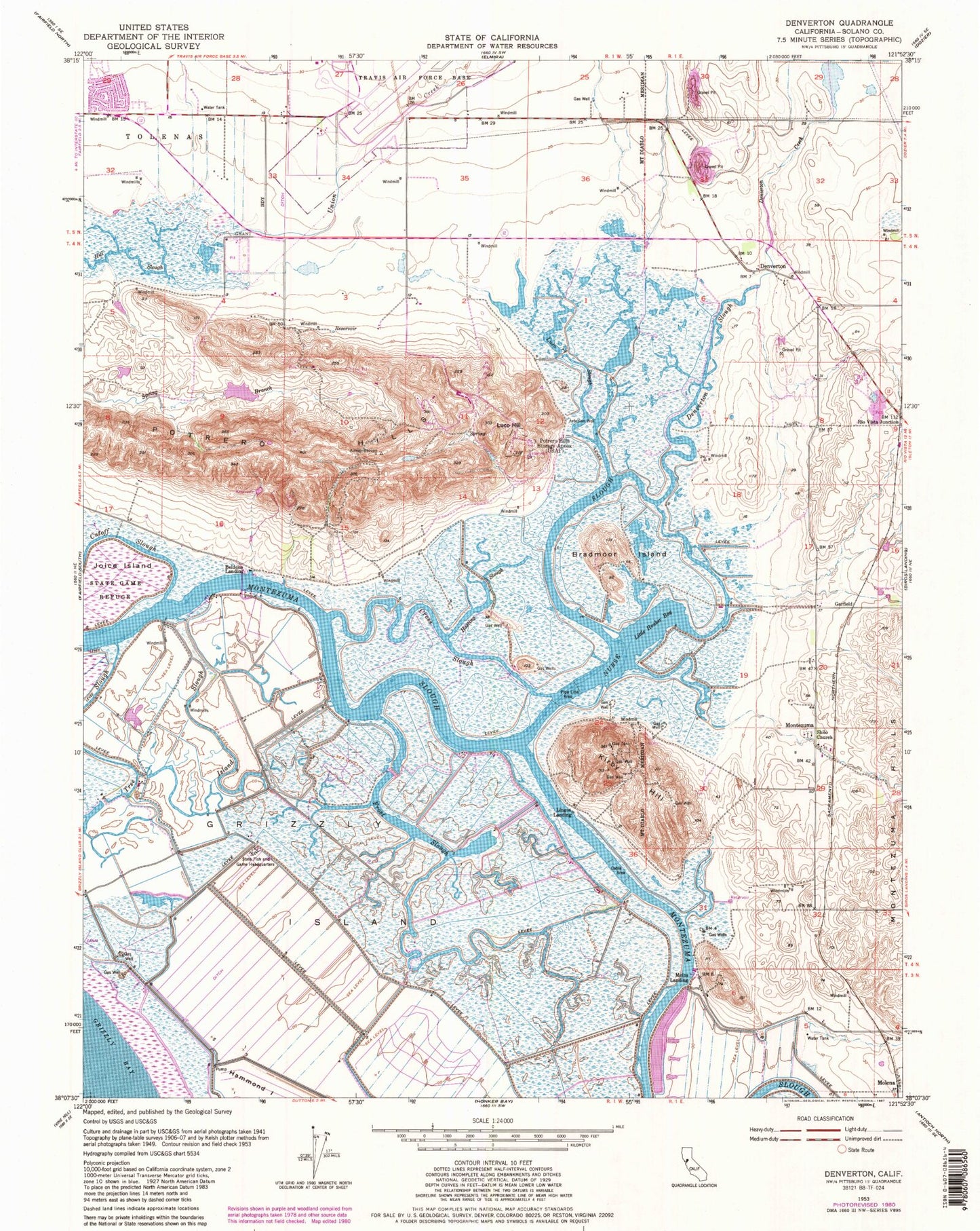 Classic USGS Denverton California 7.5'x7.5' Topo Map Image