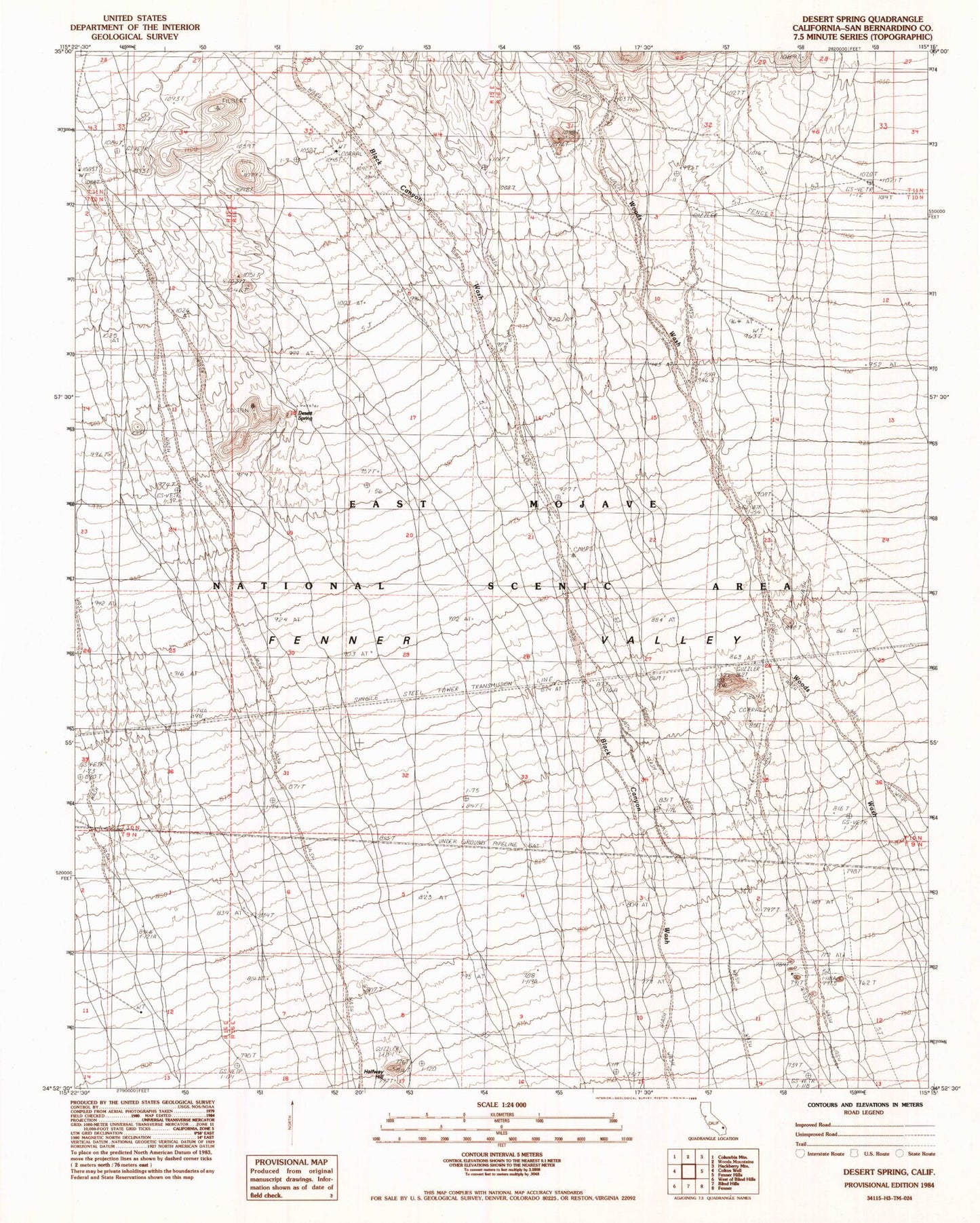 Classic USGS Desert Spring California 7.5'x7.5' Topo Map Image