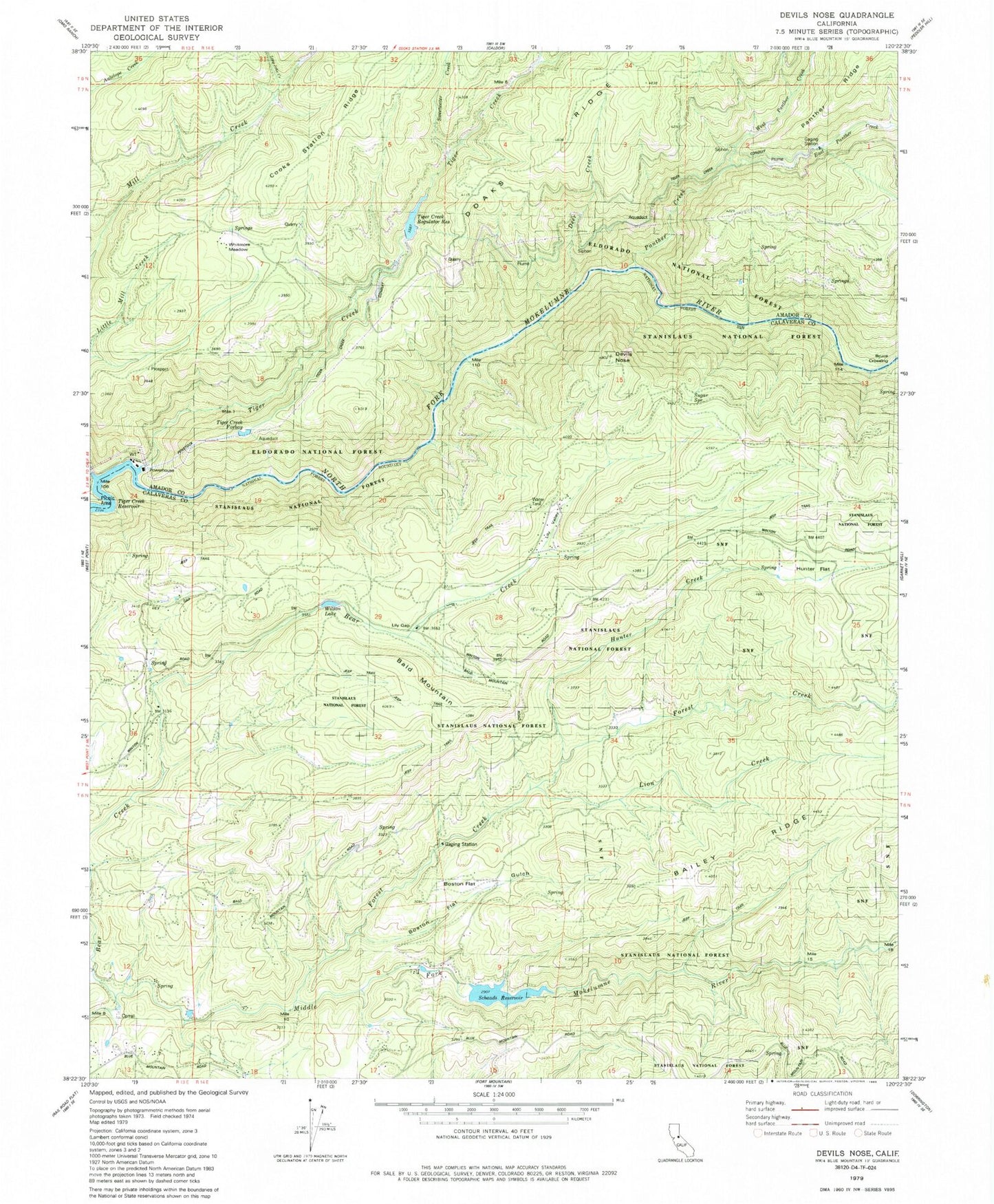 Classic USGS Devils Nose California 7.5'x7.5' Topo Map Image