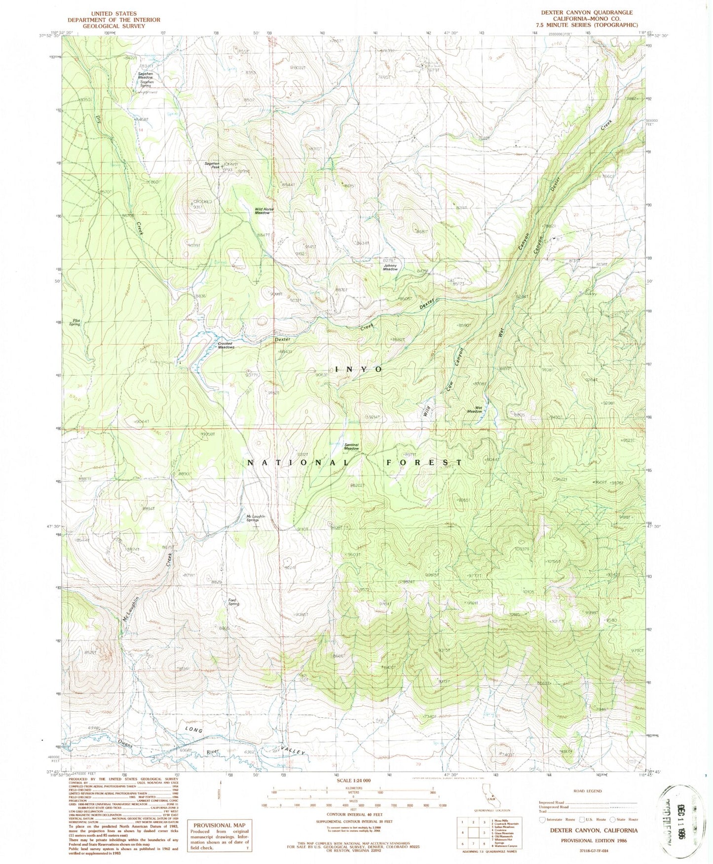 Classic USGS Dexter Canyon California 7.5'x7.5' Topo Map Image