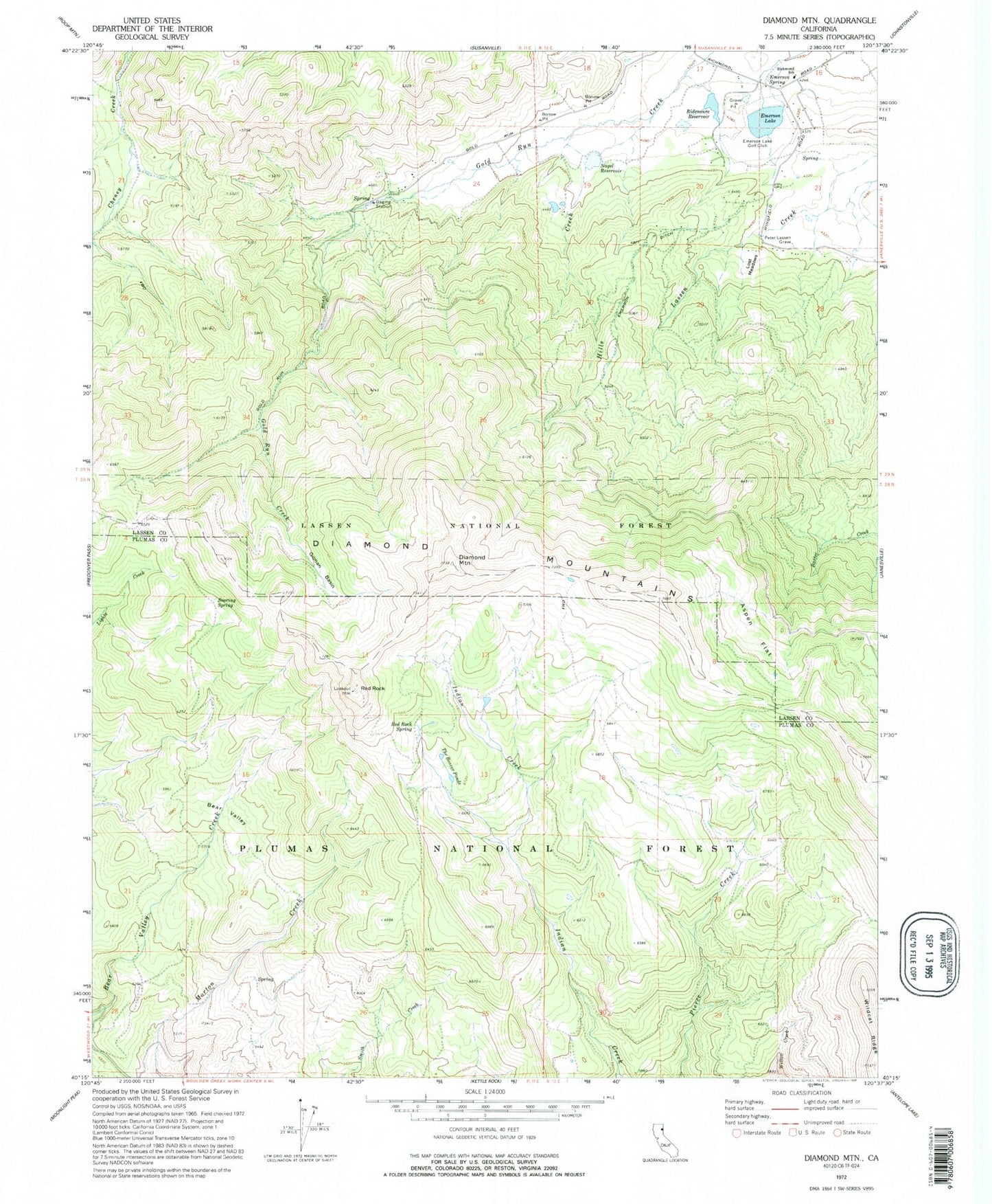 Classic USGS Diamond Mountain California 7.5'x7.5' Topo Map Image