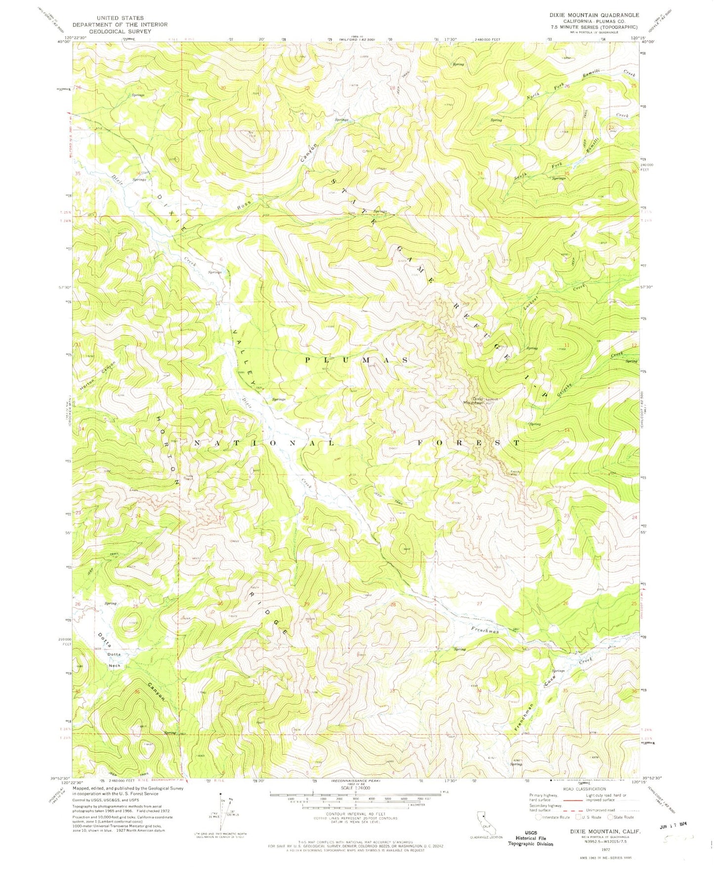 Classic USGS Dixie Mountain California 7.5'x7.5' Topo Map Image