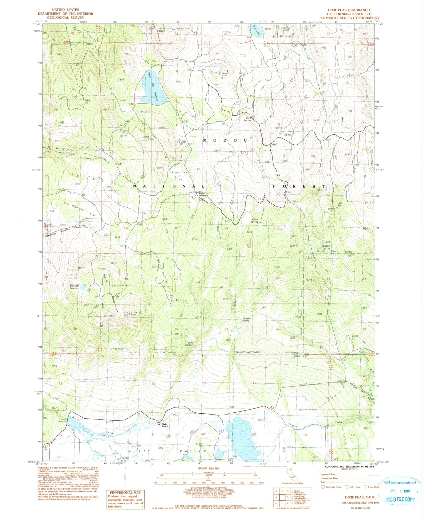 Classic USGS Dixie Peak California 7.5'x7.5' Topo Map Image