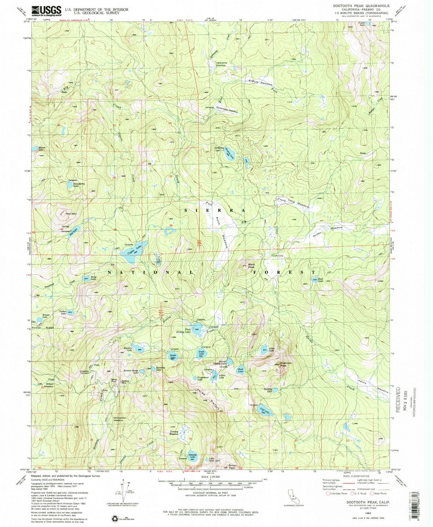 USGS Classic Dogtooth Peak California 7.5'x7.5' Topo Map Image