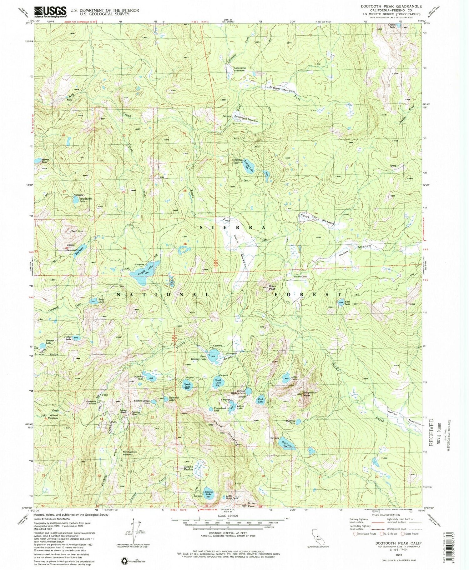 USGS Classic Dogtooth Peak California 7.5'x7.5' Topo Map Image