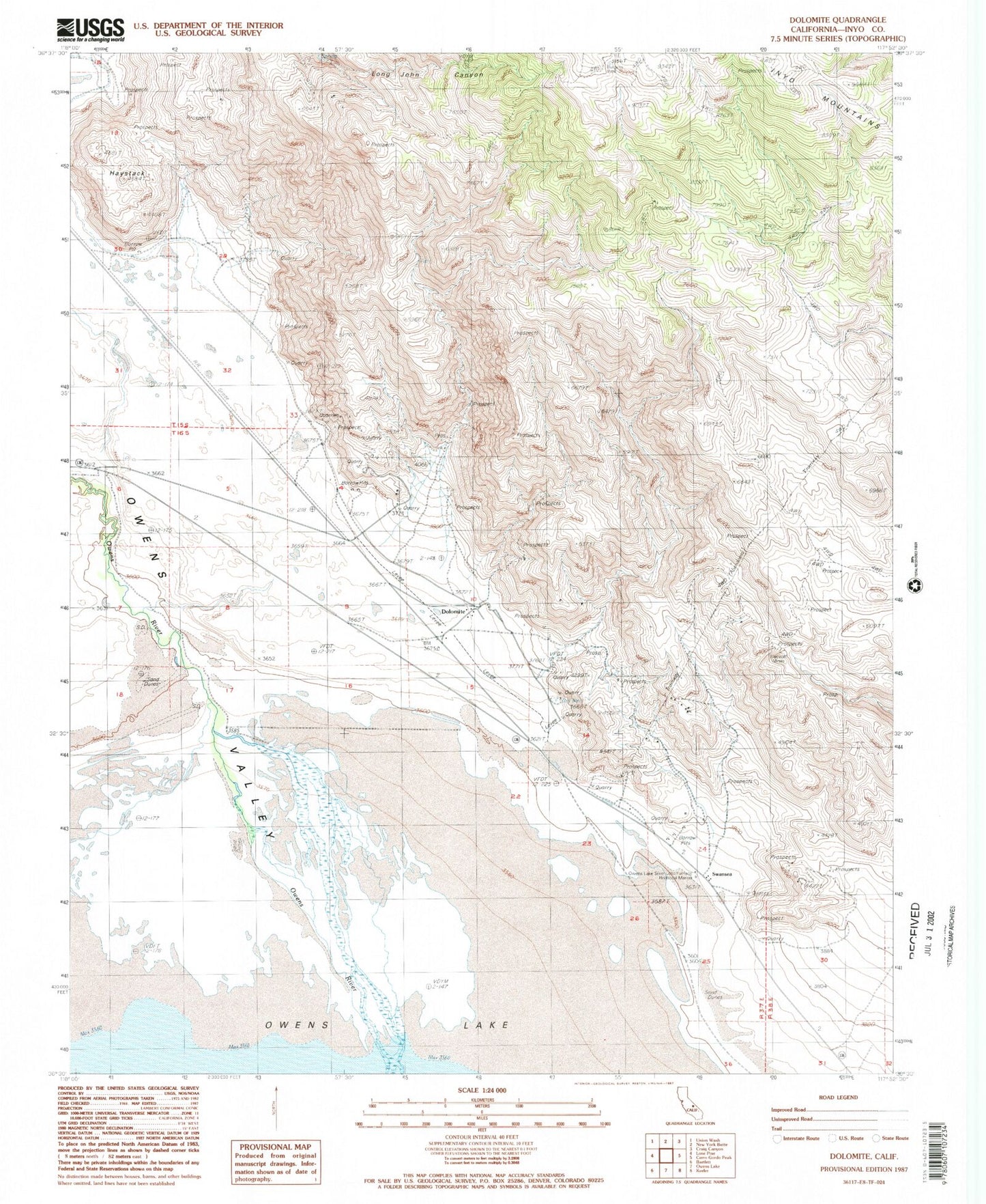 Classic USGS Dolomite California 7.5'x7.5' Topo Map Image