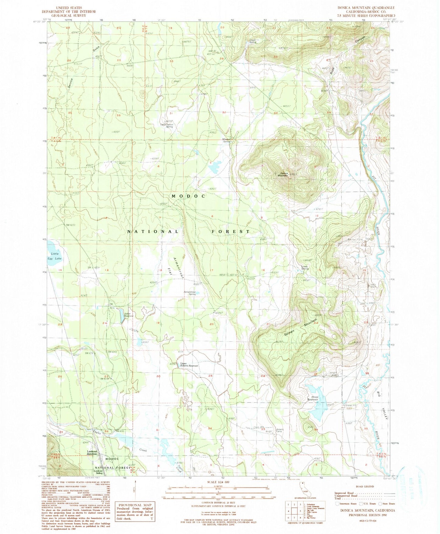 Classic USGS Donica Mountain California 7.5'x7.5' Topo Map Image