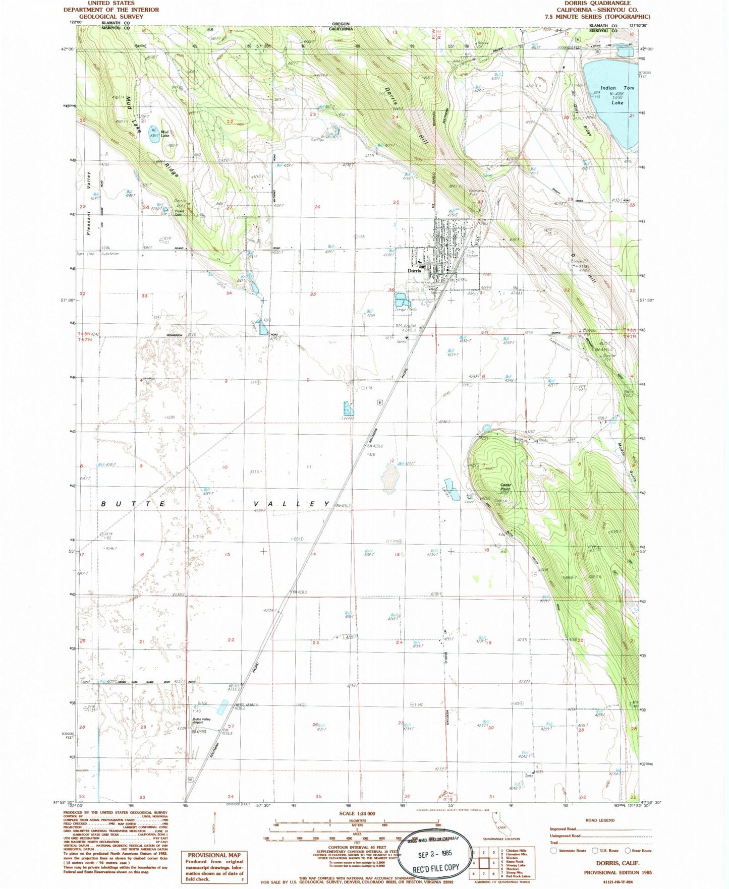 Classic USGS Dorris California 7.5'x7.5' Topo Map Image
