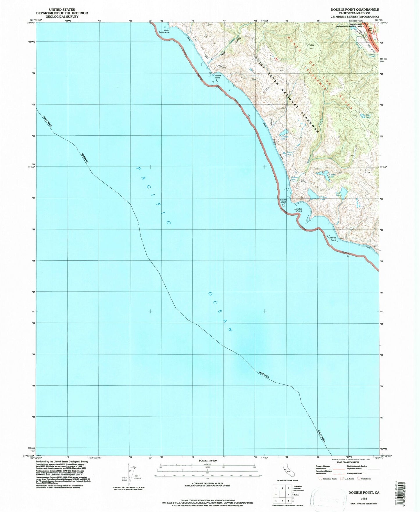 Classic USGS Double Point California 7.5'x7.5' Topo Map Image