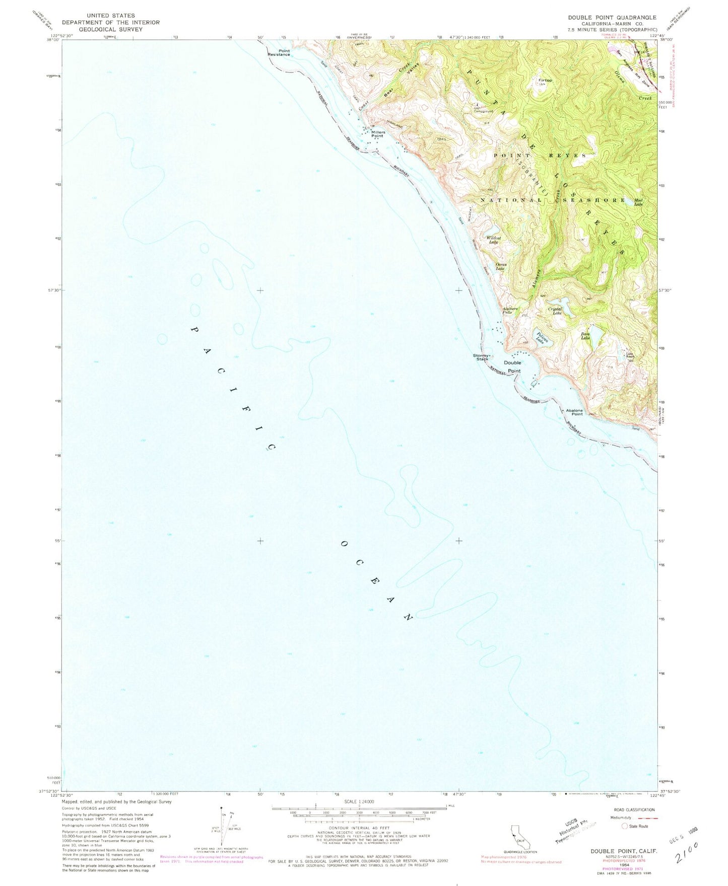 Classic USGS Double Point California 7.5'x7.5' Topo Map Image