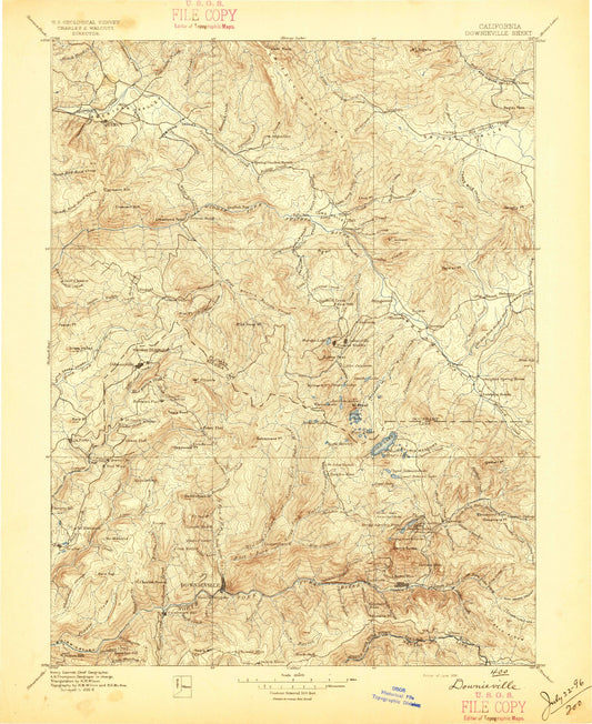 Historic 1896 Downieville California 30'x30' Topo Map Image