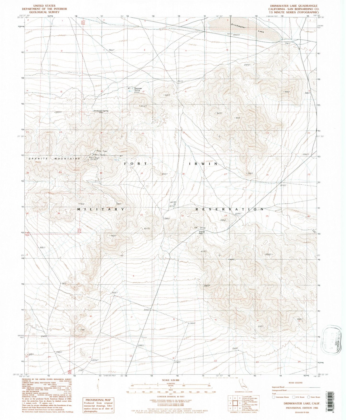 Classic USGS Drinkwater Lake California 7.5'x7.5' Topo Map Image