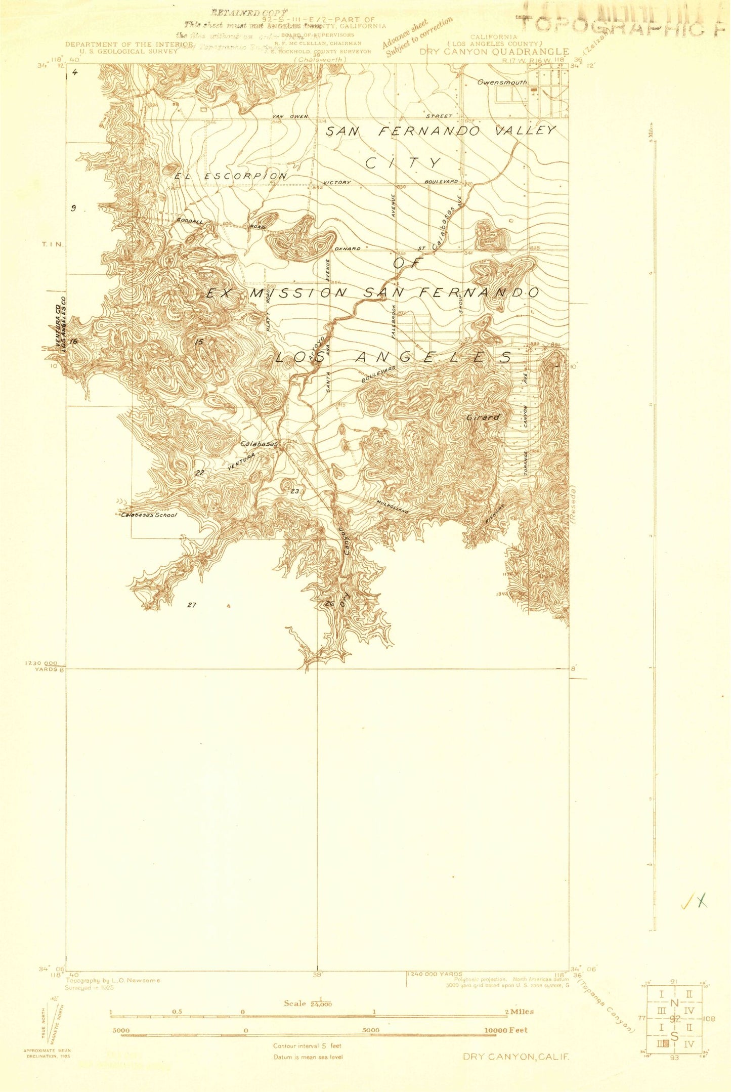 Classic USGS Dry Canyon California 7.5'x7.5' Topo Map Image