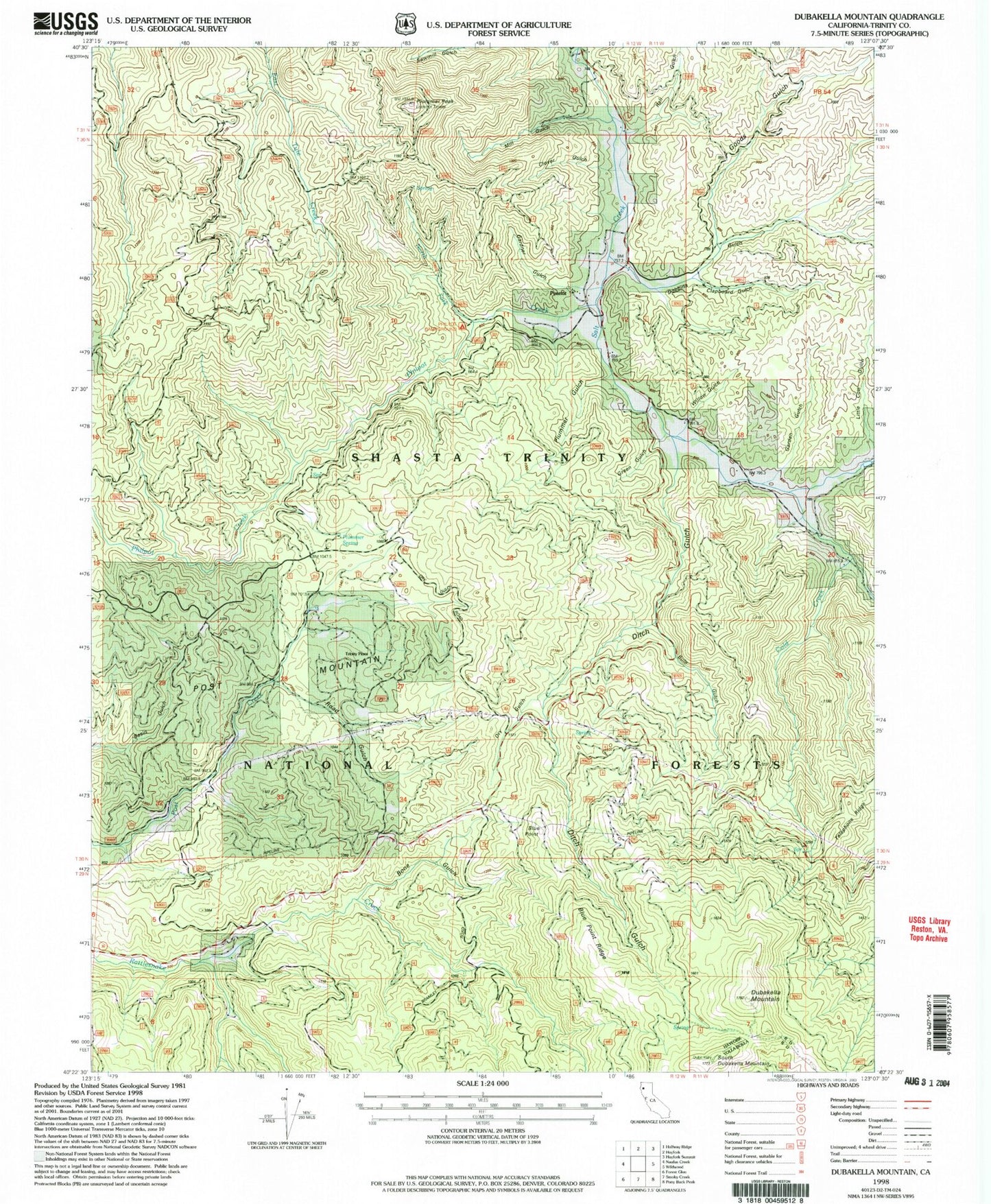 Classic USGS Dubakella Mountain California 7.5'x7.5' Topo Map Image