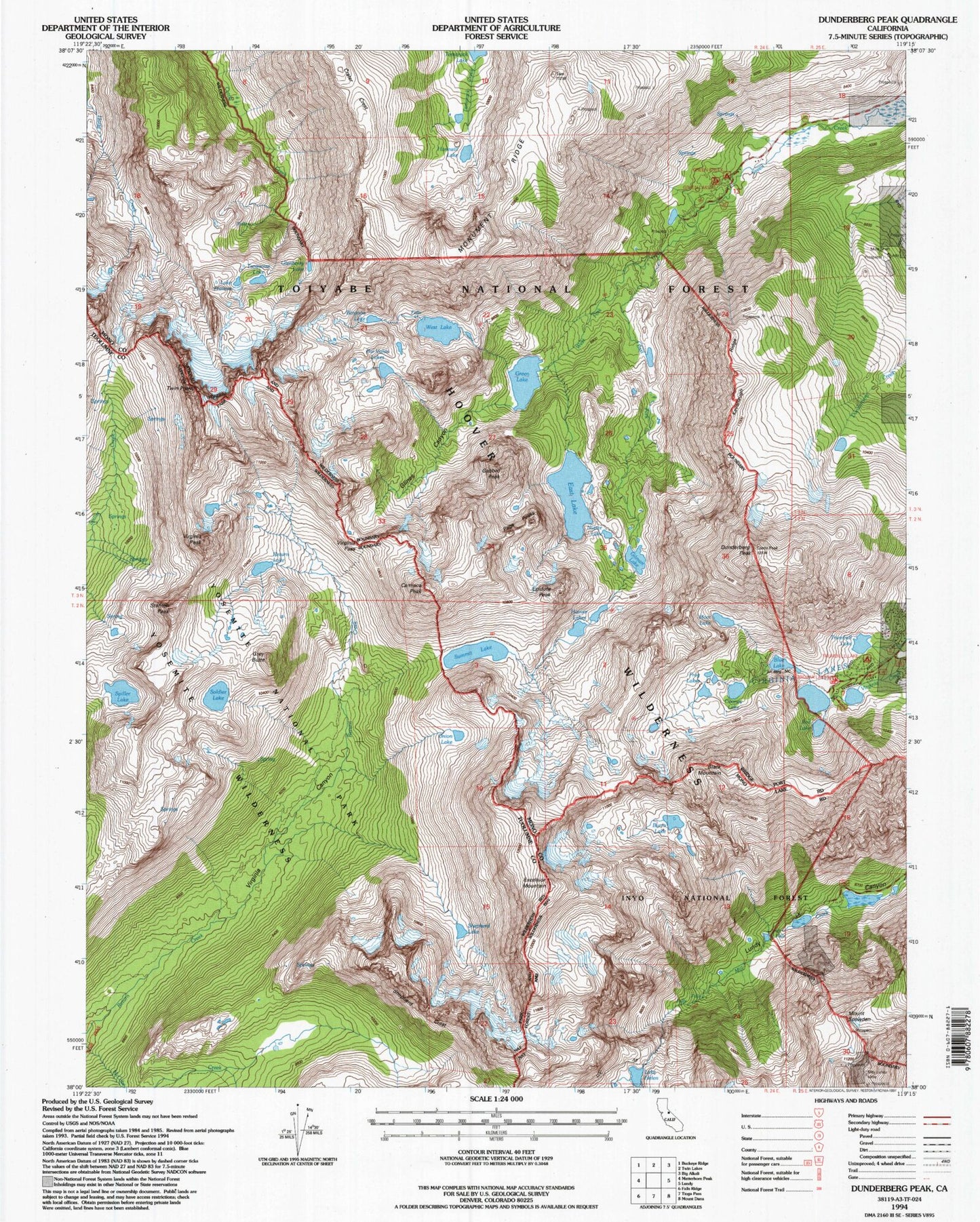 USGS Classic Dunderberg Peak California 7.5'x7.5' Topo Map Image