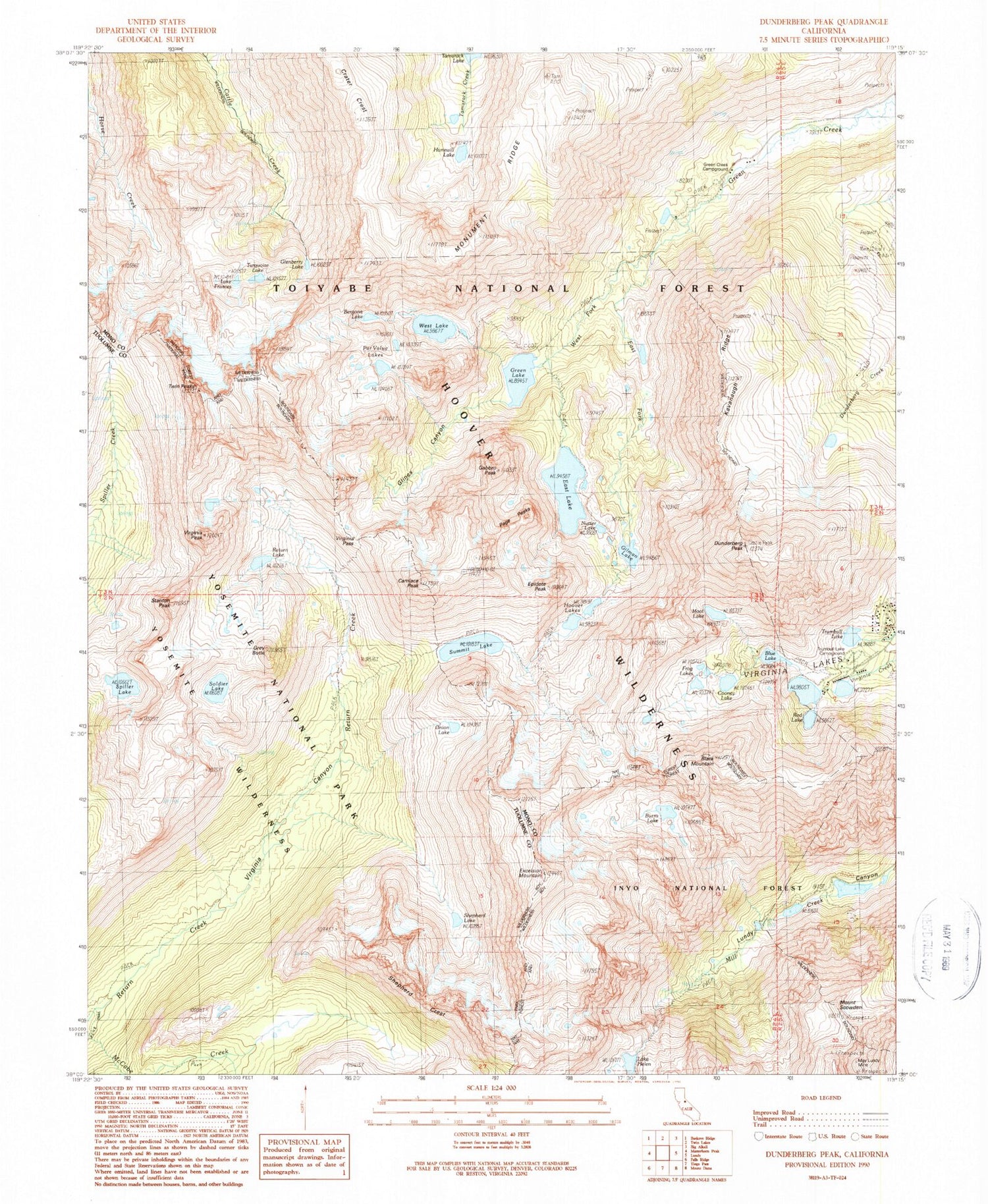 USGS Classic Dunderberg Peak California 7.5'x7.5' Topo Map Image