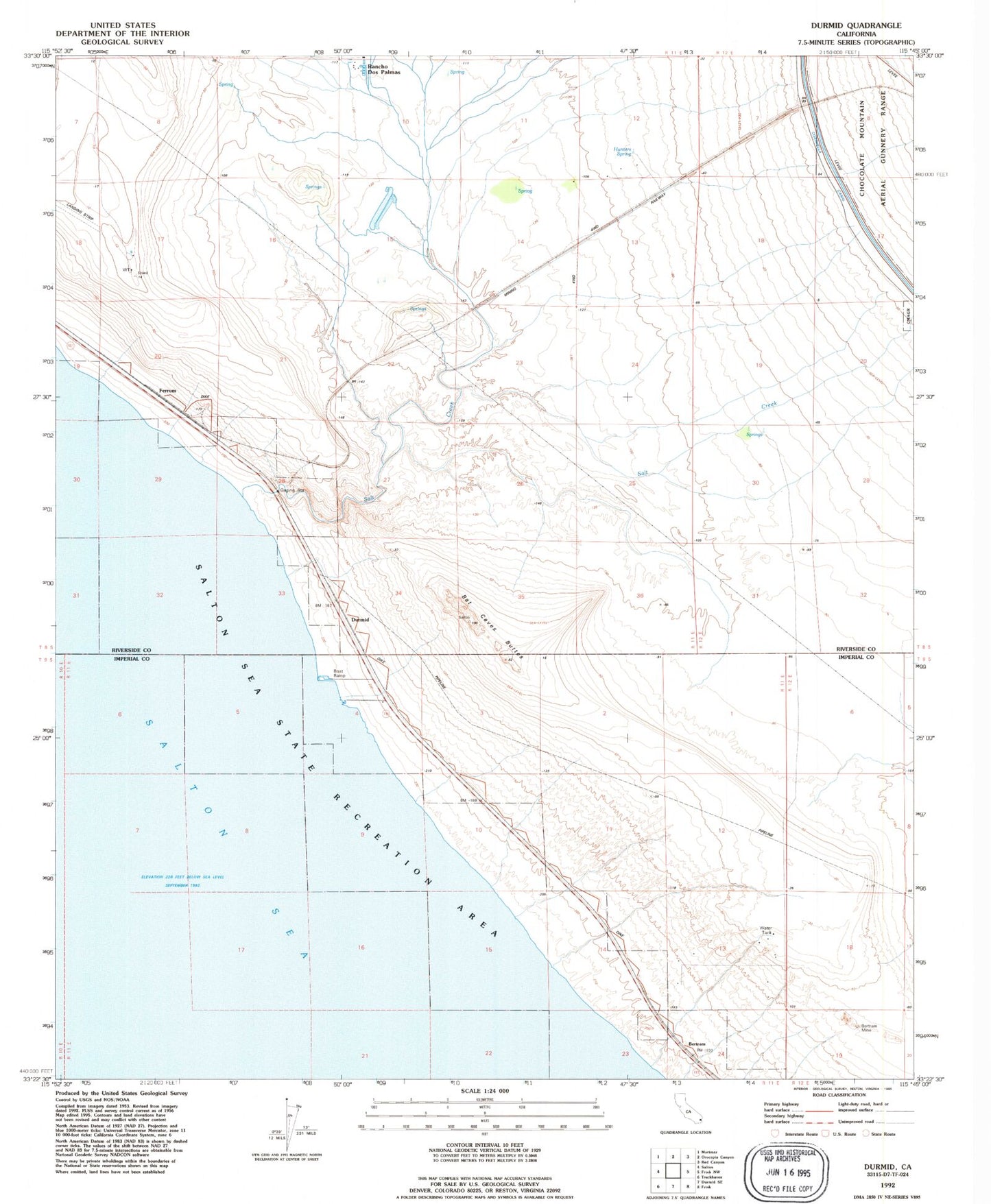 Classic USGS Durmid California 7.5'x7.5' Topo Map Image