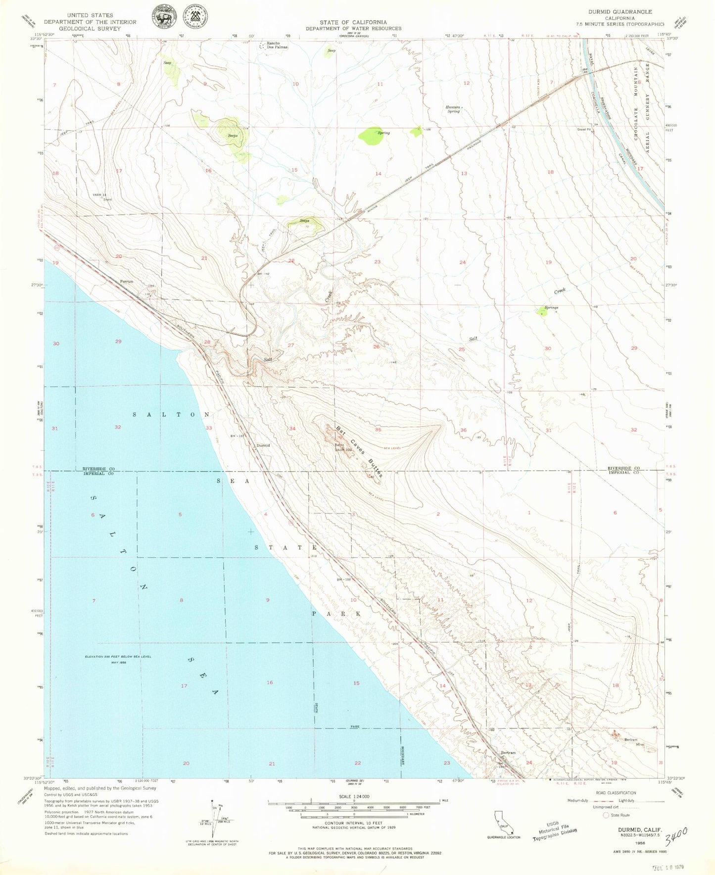 Classic USGS Durmid California 7.5'x7.5' Topo Map Image