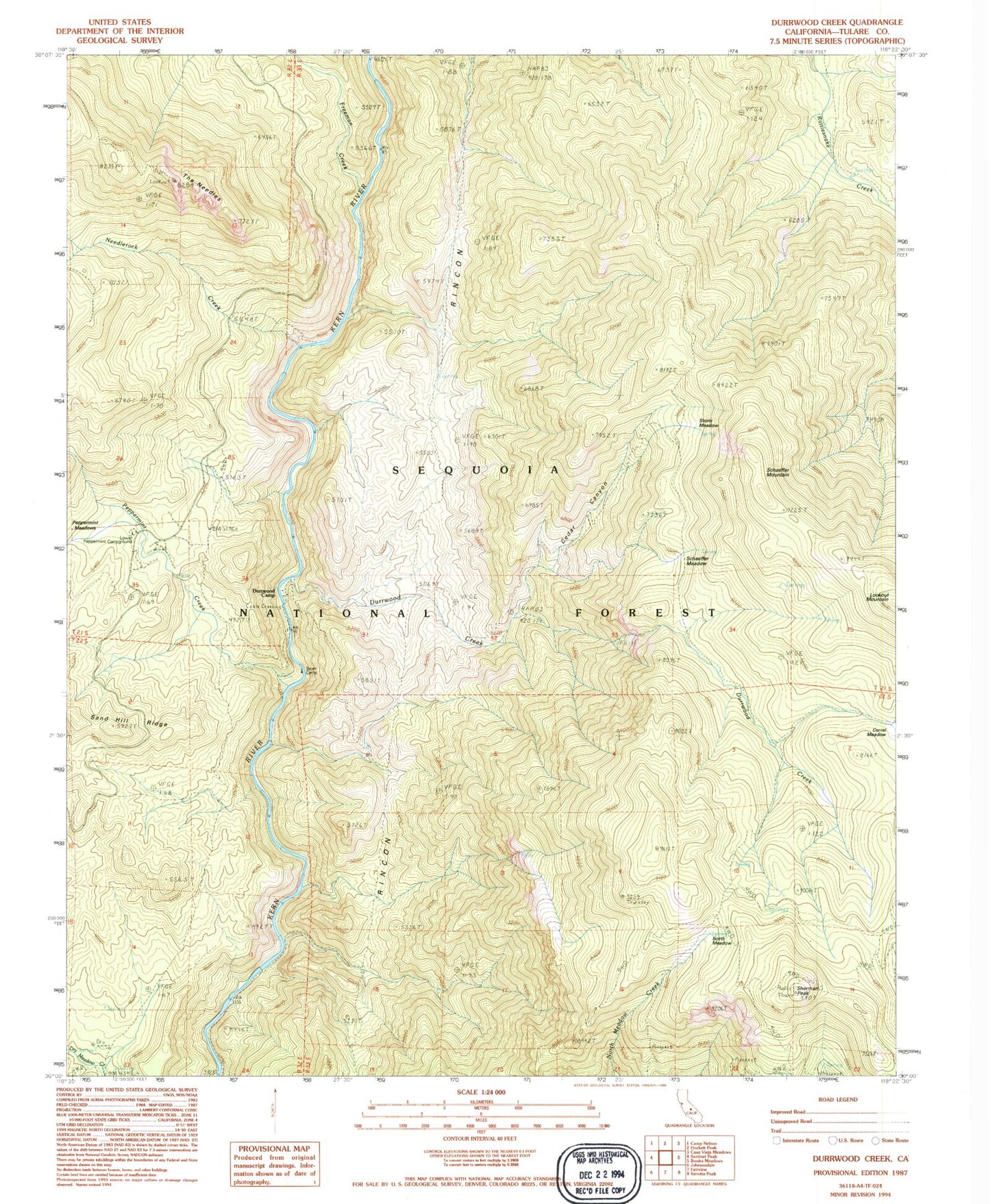 Classic USGS Durrwood Creek California 7.5'x7.5' Topo Map Image