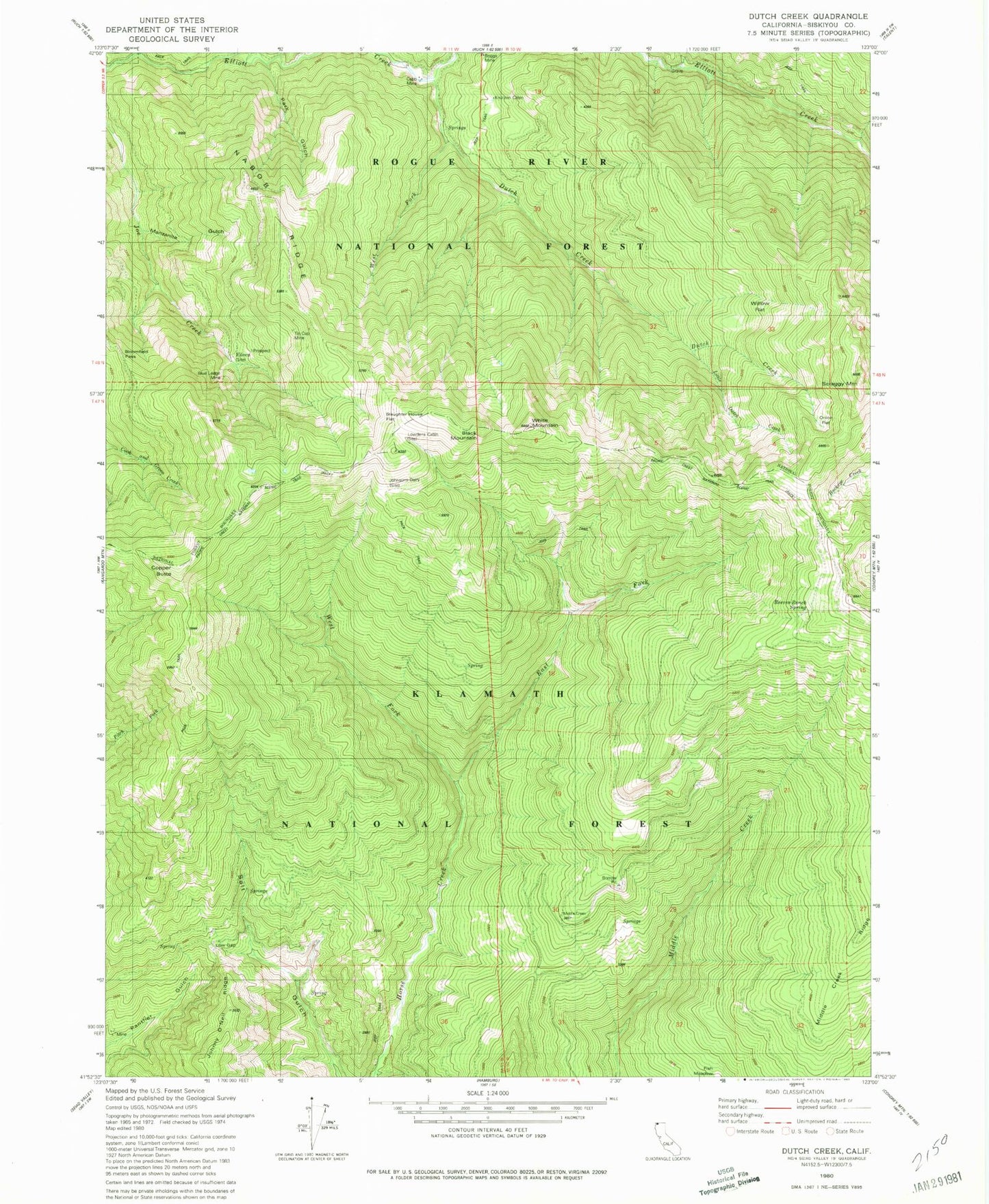 Classic USGS Dutch Creek California 7.5'x7.5' Topo Map Image