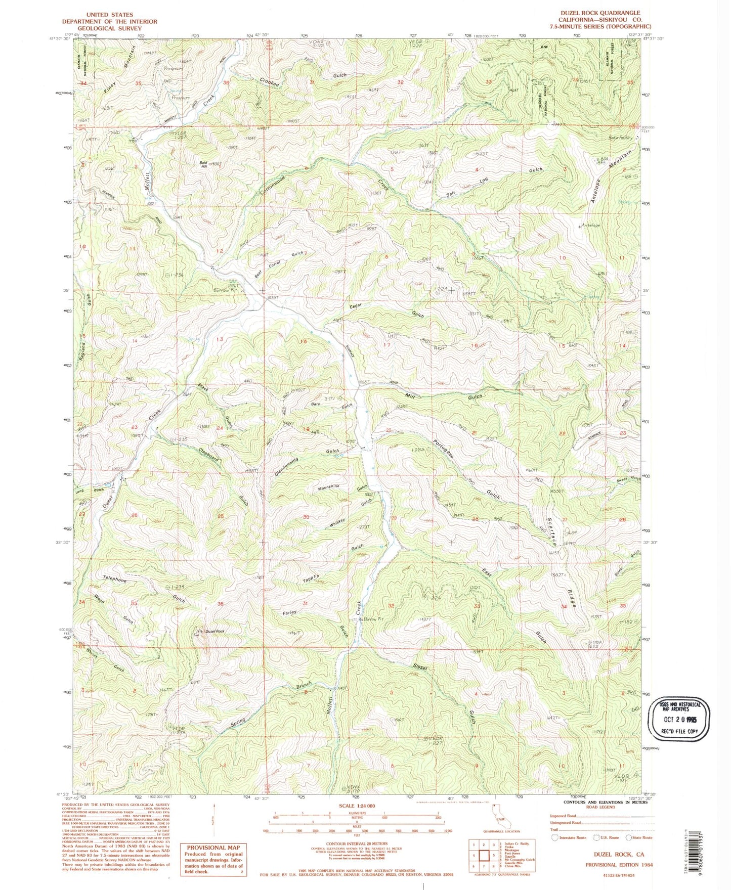 Classic USGS Duzel Rock California 7.5'x7.5' Topo Map Image