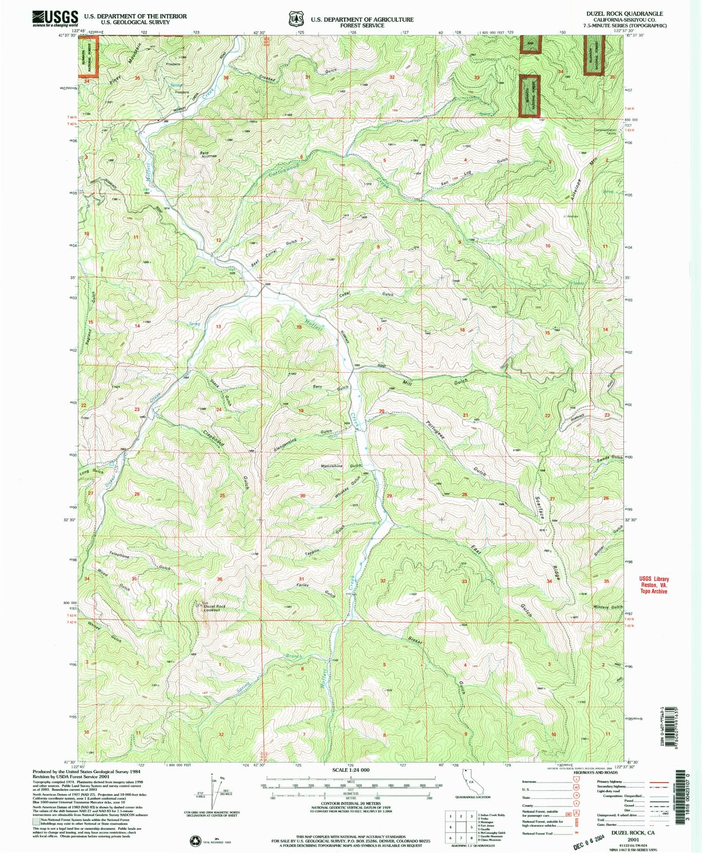 Classic USGS Duzel Rock California 7.5'x7.5' Topo Map Image