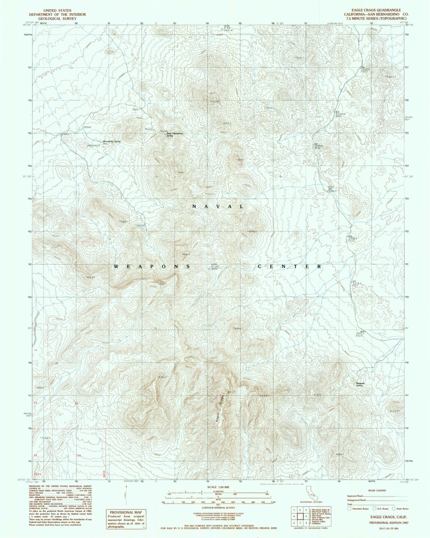 Classic USGS Eagle Crags California 7.5'x7.5' Topo Map Image