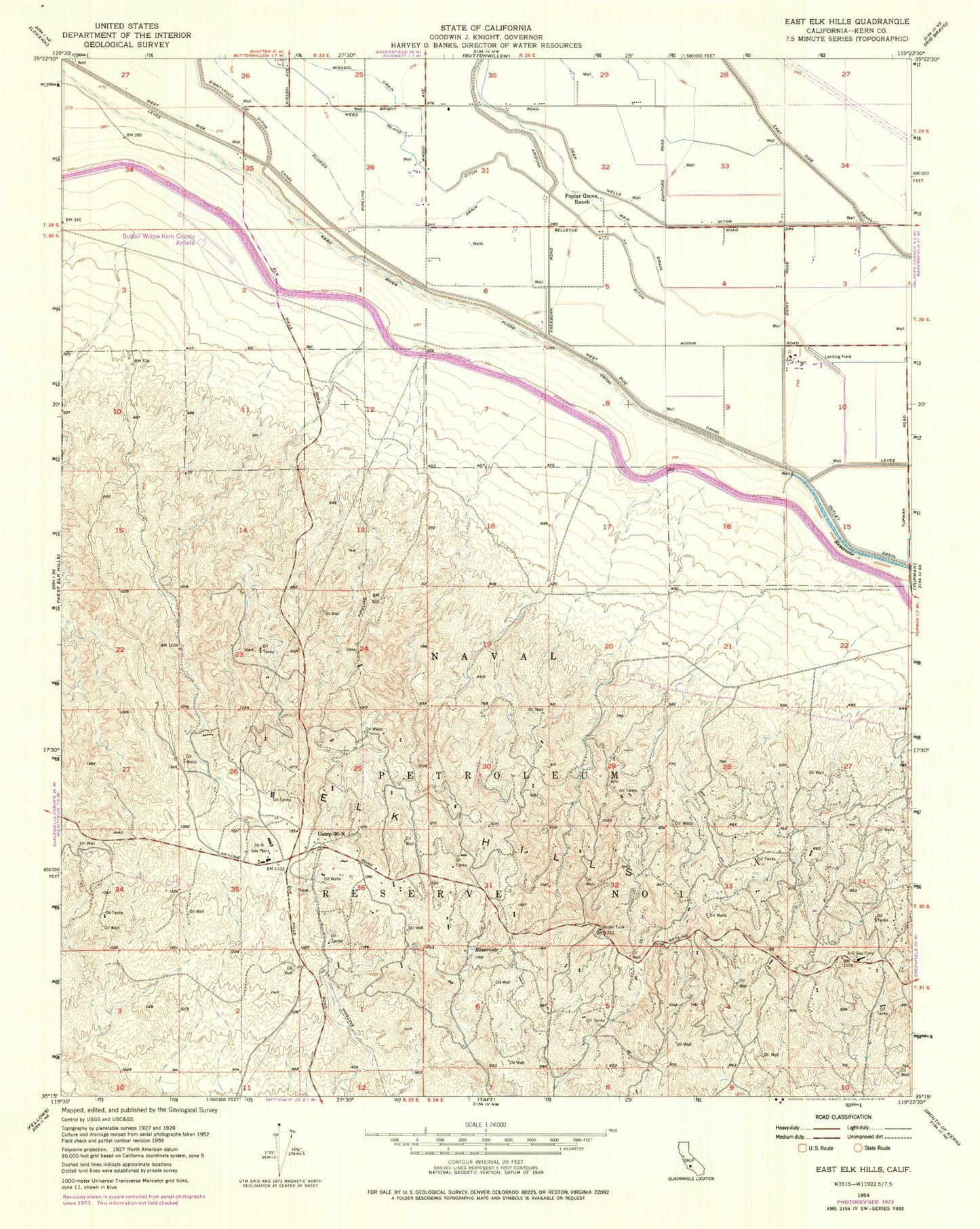 Classic USGS East Elk Hills California 7.5'x7.5' Topo Map Image