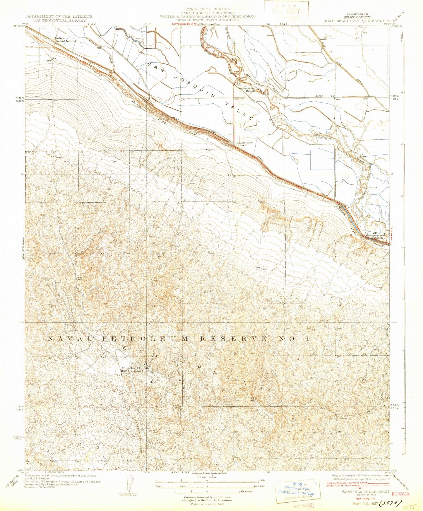 Classic USGS East Elk Hills California 7.5'x7.5' Topo Map Image