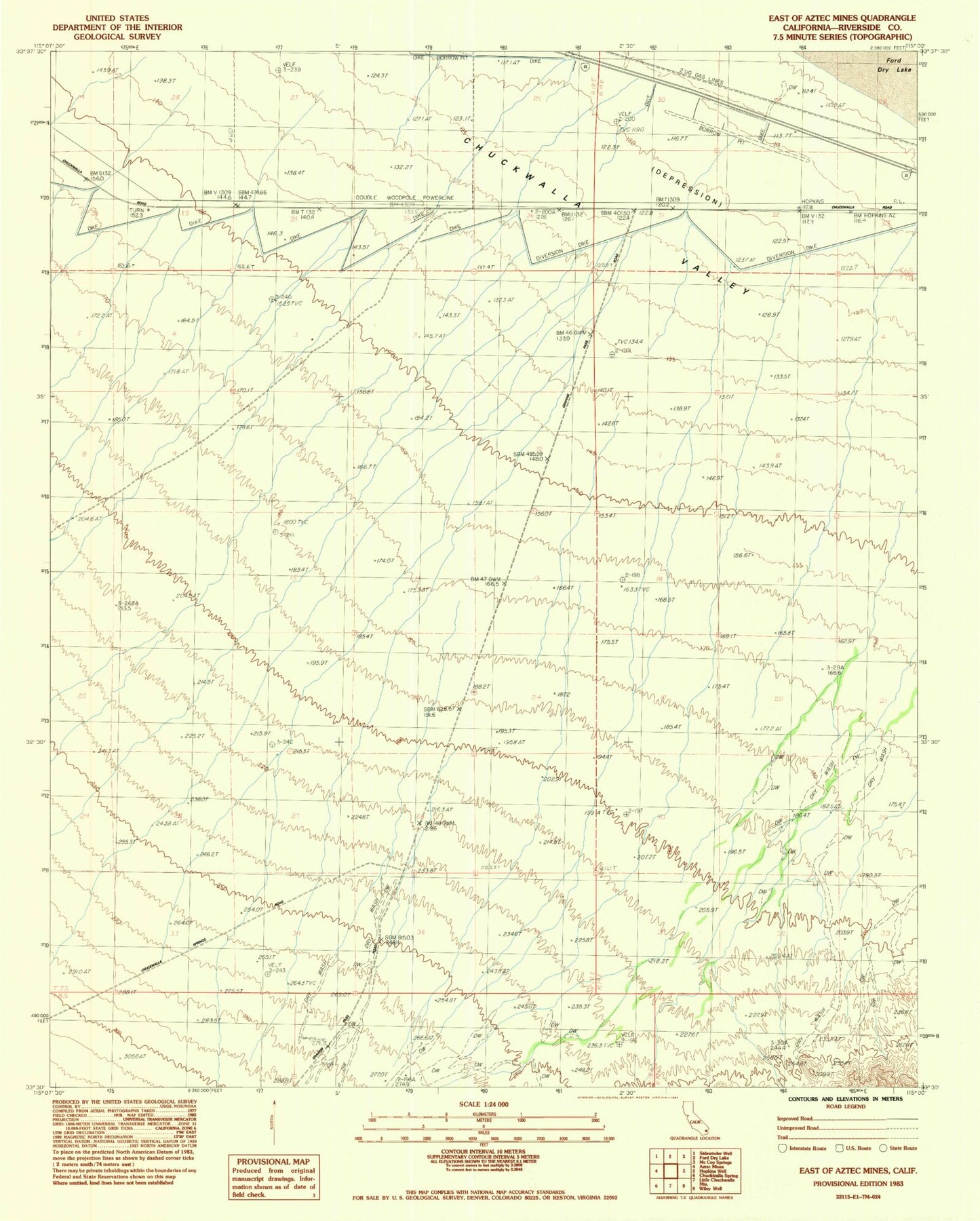 Classic USGS East of Aztec Mines California 7.5'x7.5' Topo Map Image