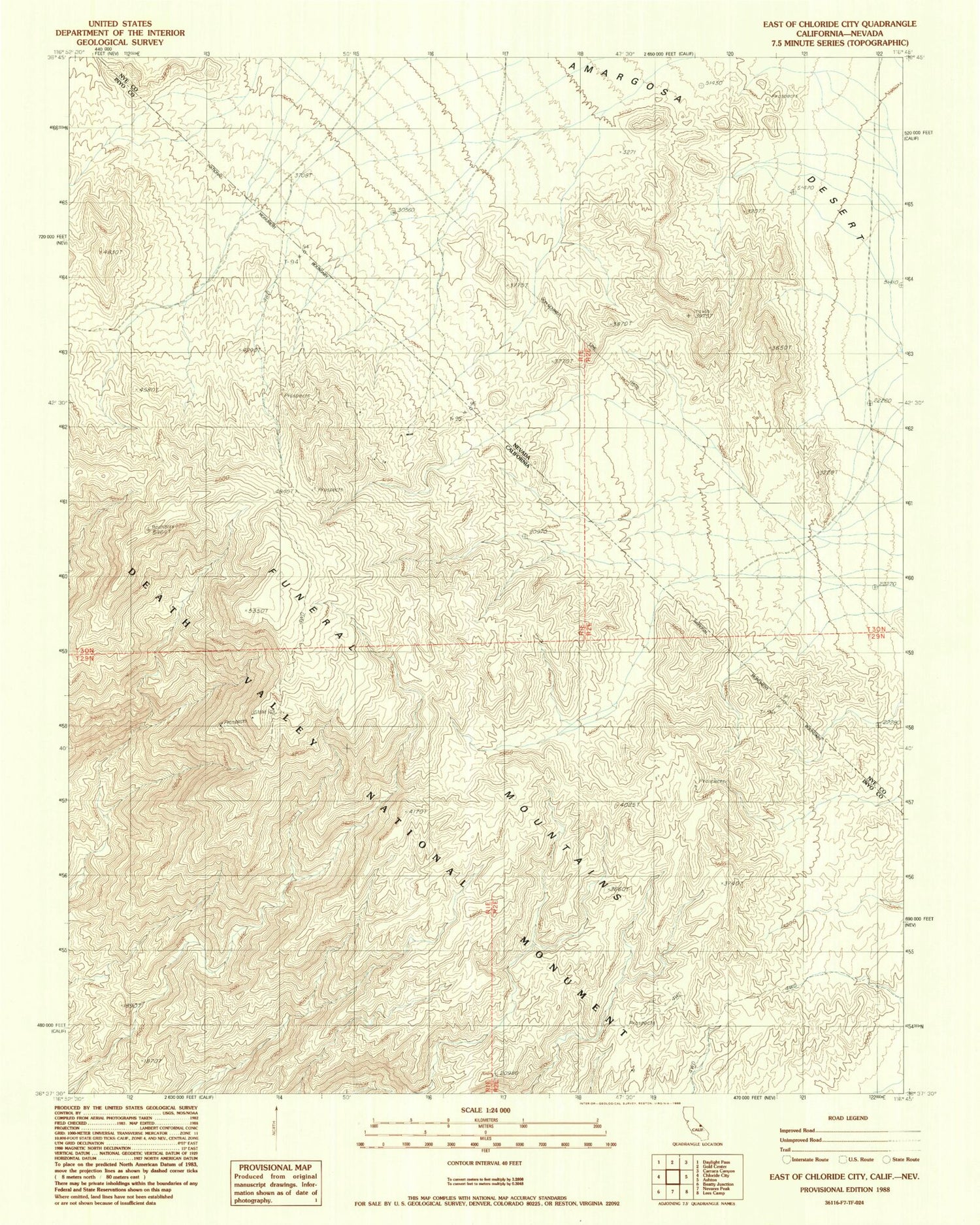 Classic USGS East of Chloride City California 7.5'x7.5' Topo Map Image