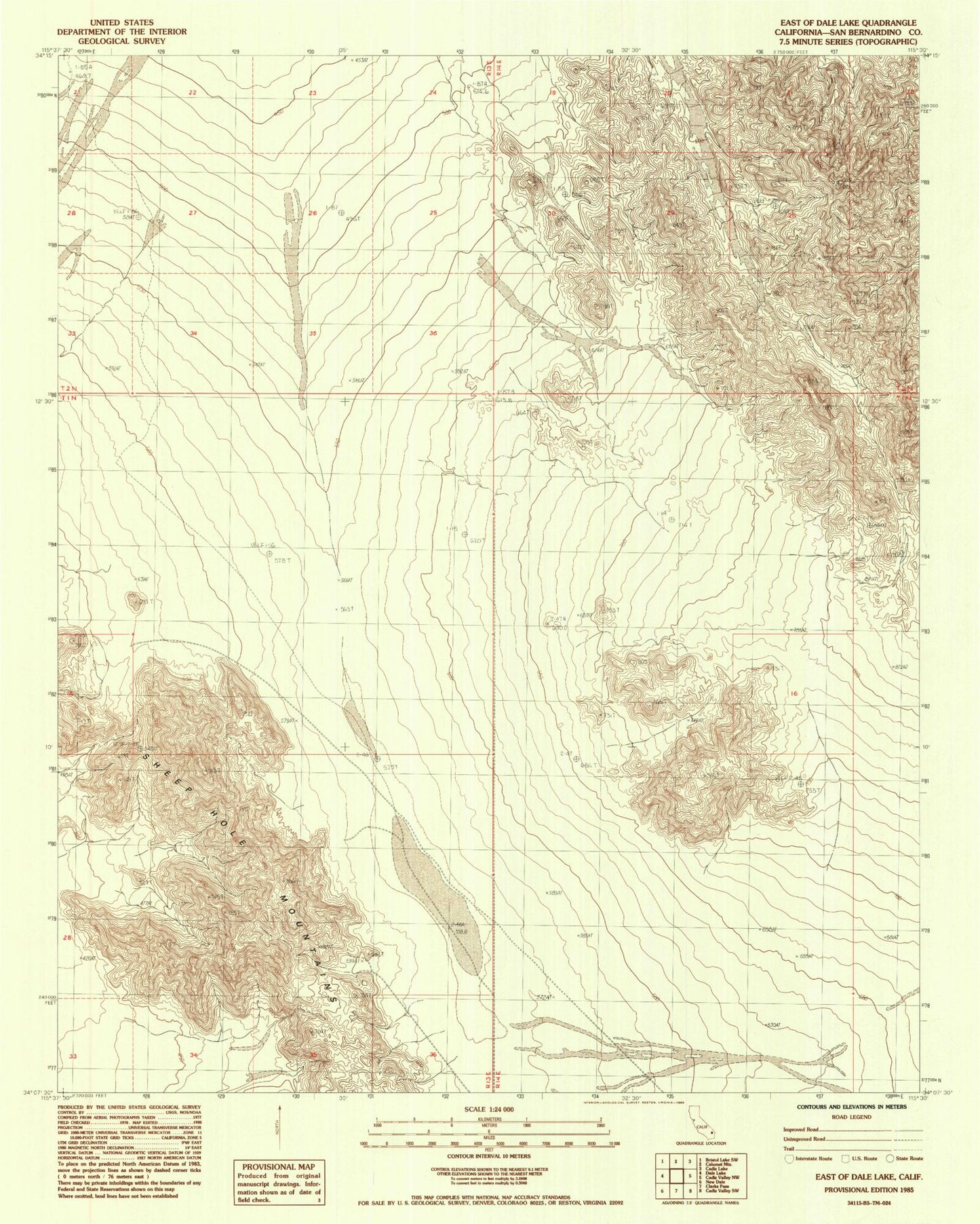 Classic USGS East of Dale Lake California 7.5'x7.5' Topo Map Image