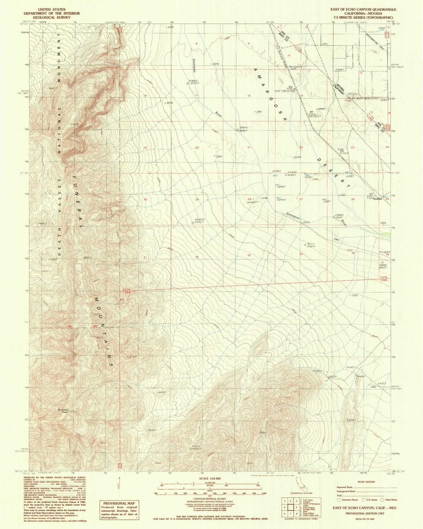 Classic USGS East of Echo Canyon California 7.5'x7.5' Topo Map Image