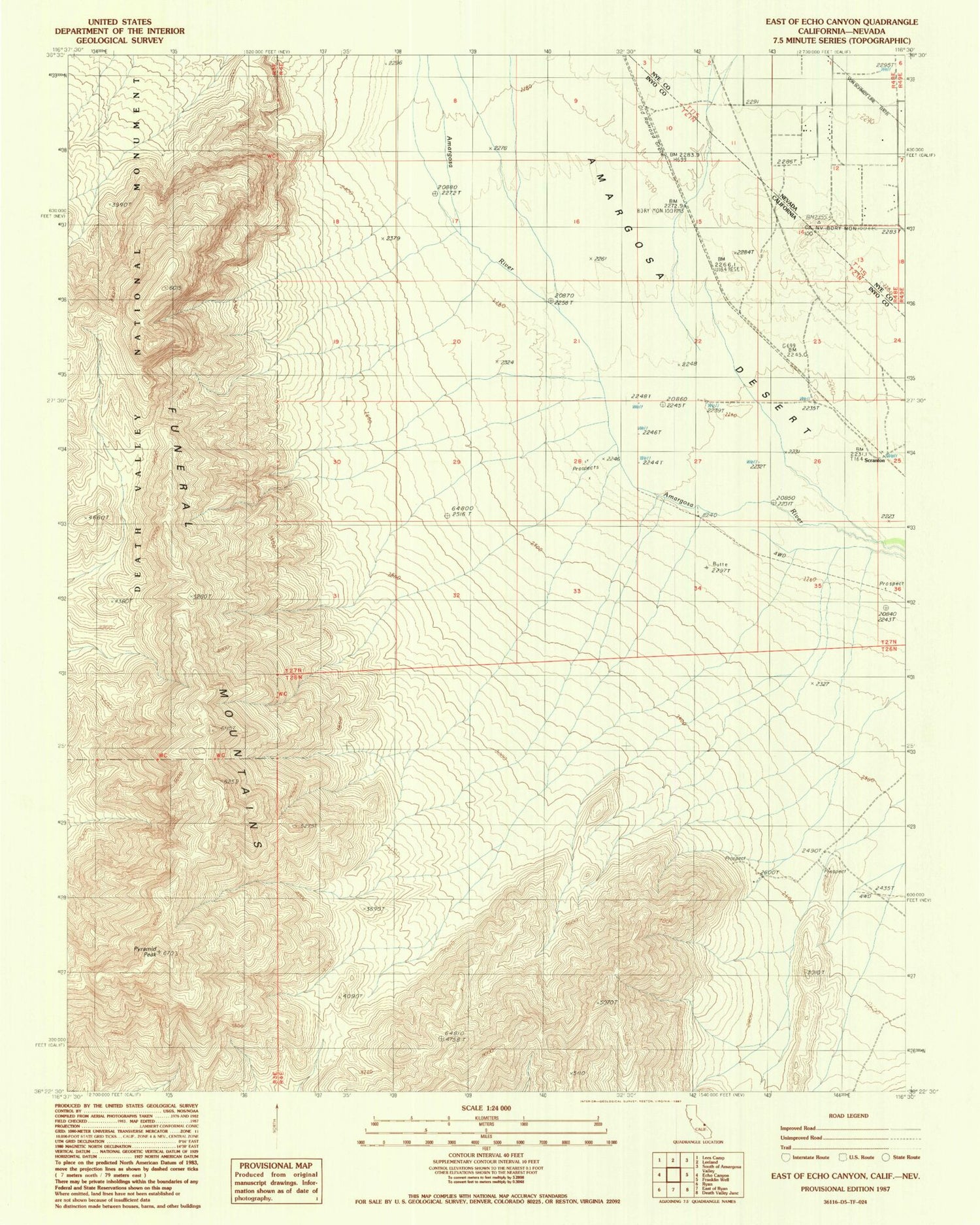 Classic USGS East of Echo Canyon California 7.5'x7.5' Topo Map Image