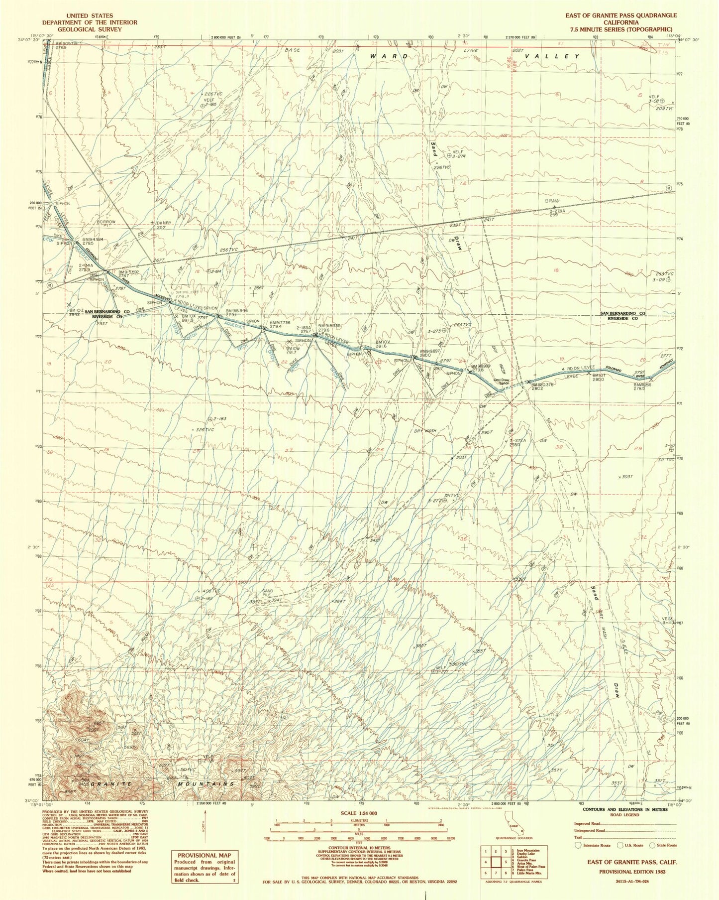 Classic USGS East of Granite Pass California 7.5'x7.5' Topo Map Image
