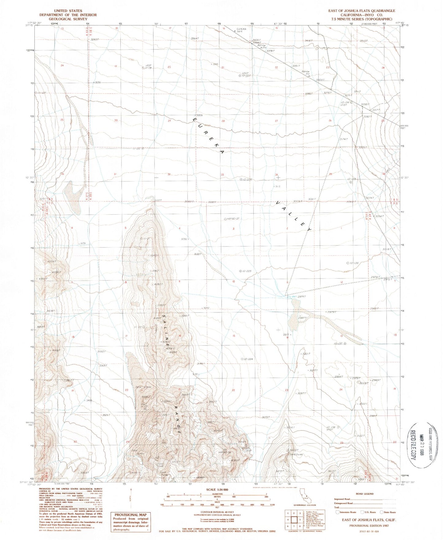 Classic USGS East of Joshua Flats California 7.5'x7.5' Topo Map Image