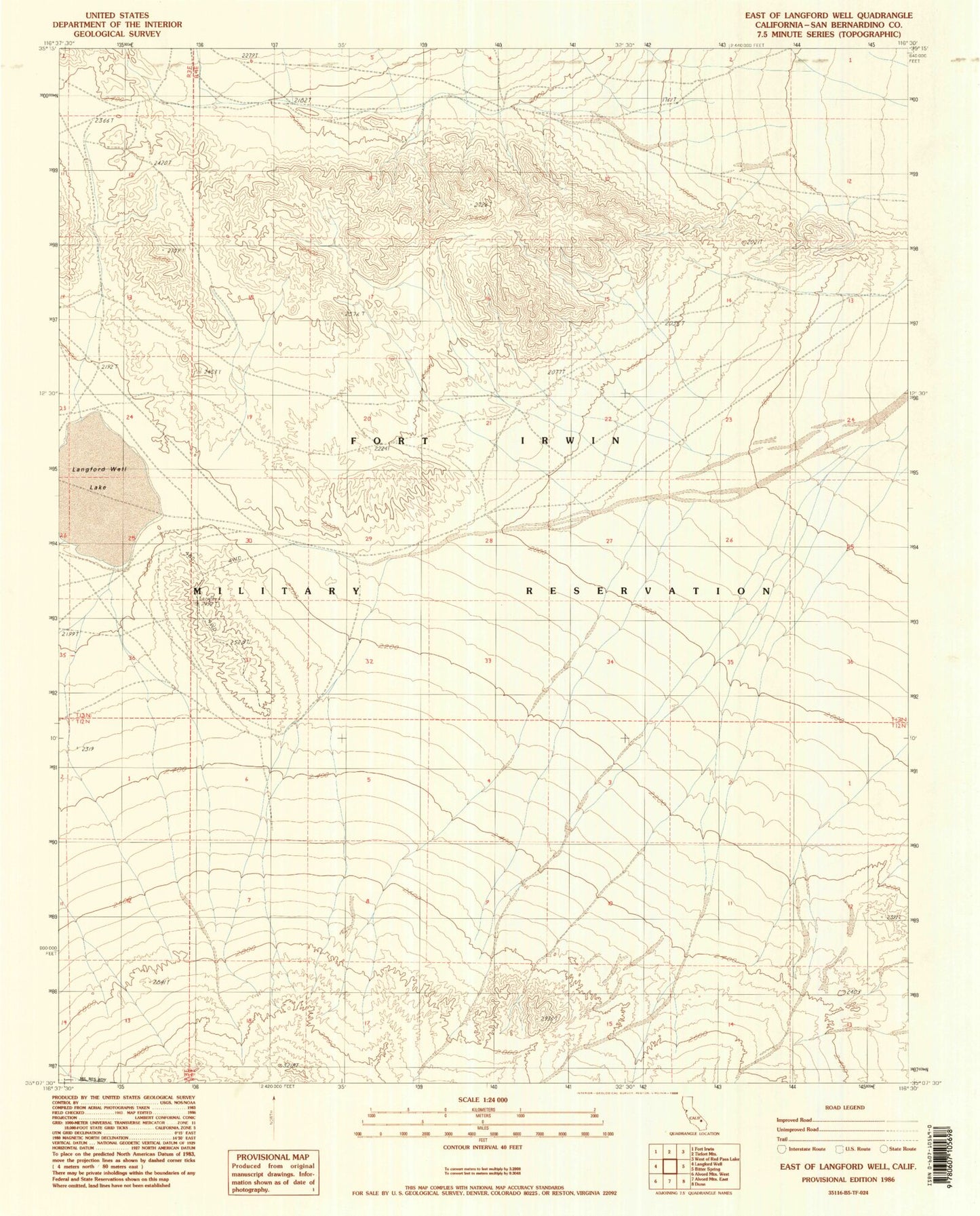 Classic USGS East of Langford Well California 7.5'x7.5' Topo Map Image