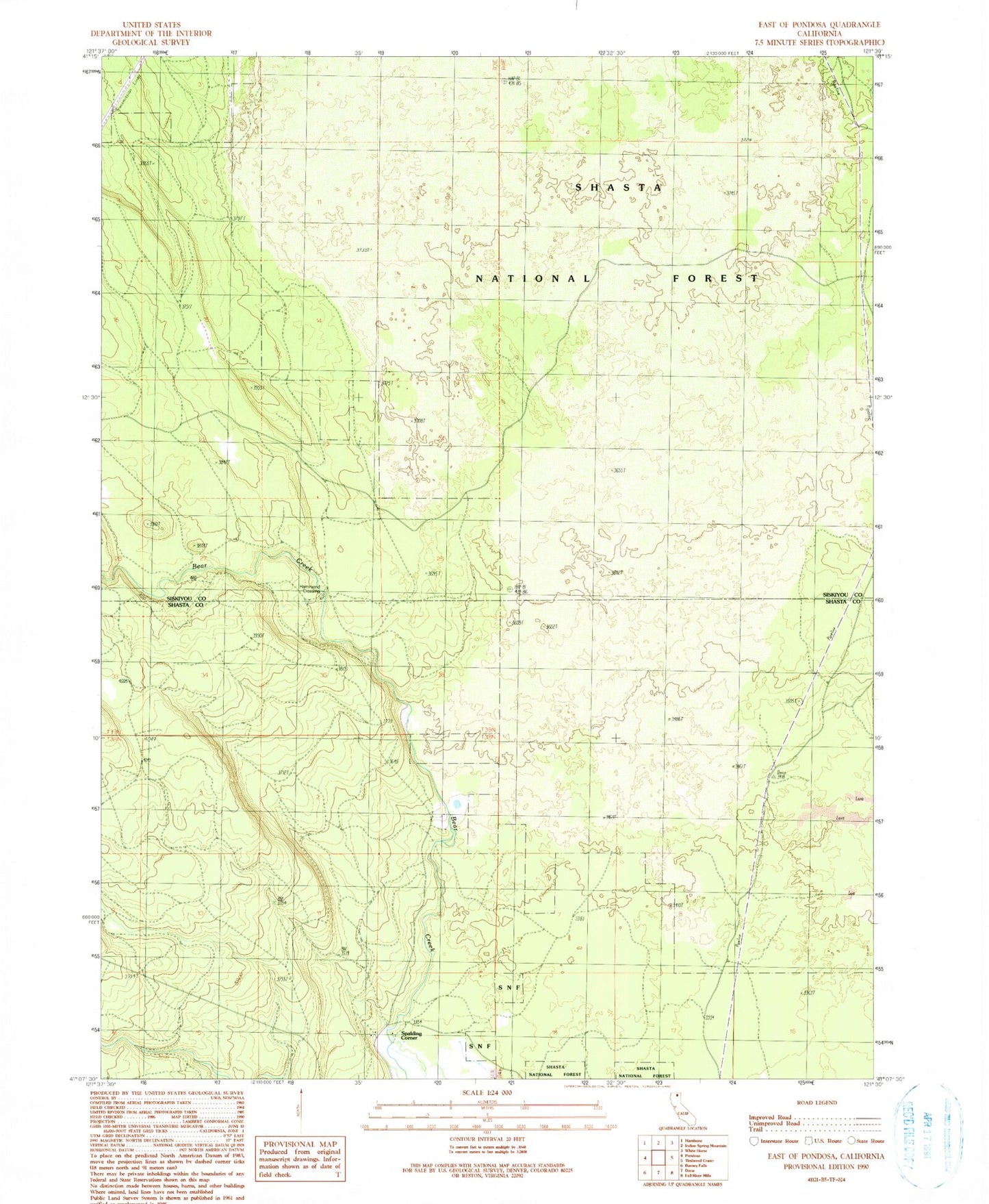 Classic USGS East of Pondosa California 7.5'x7.5' Topo Map Image