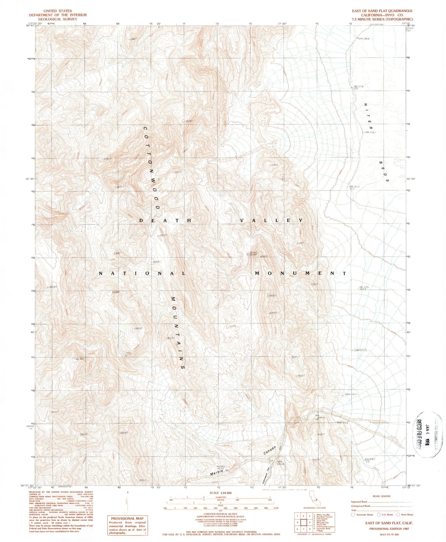 Classic USGS East of Sand Flat California 7.5'x7.5' Topo Map Image