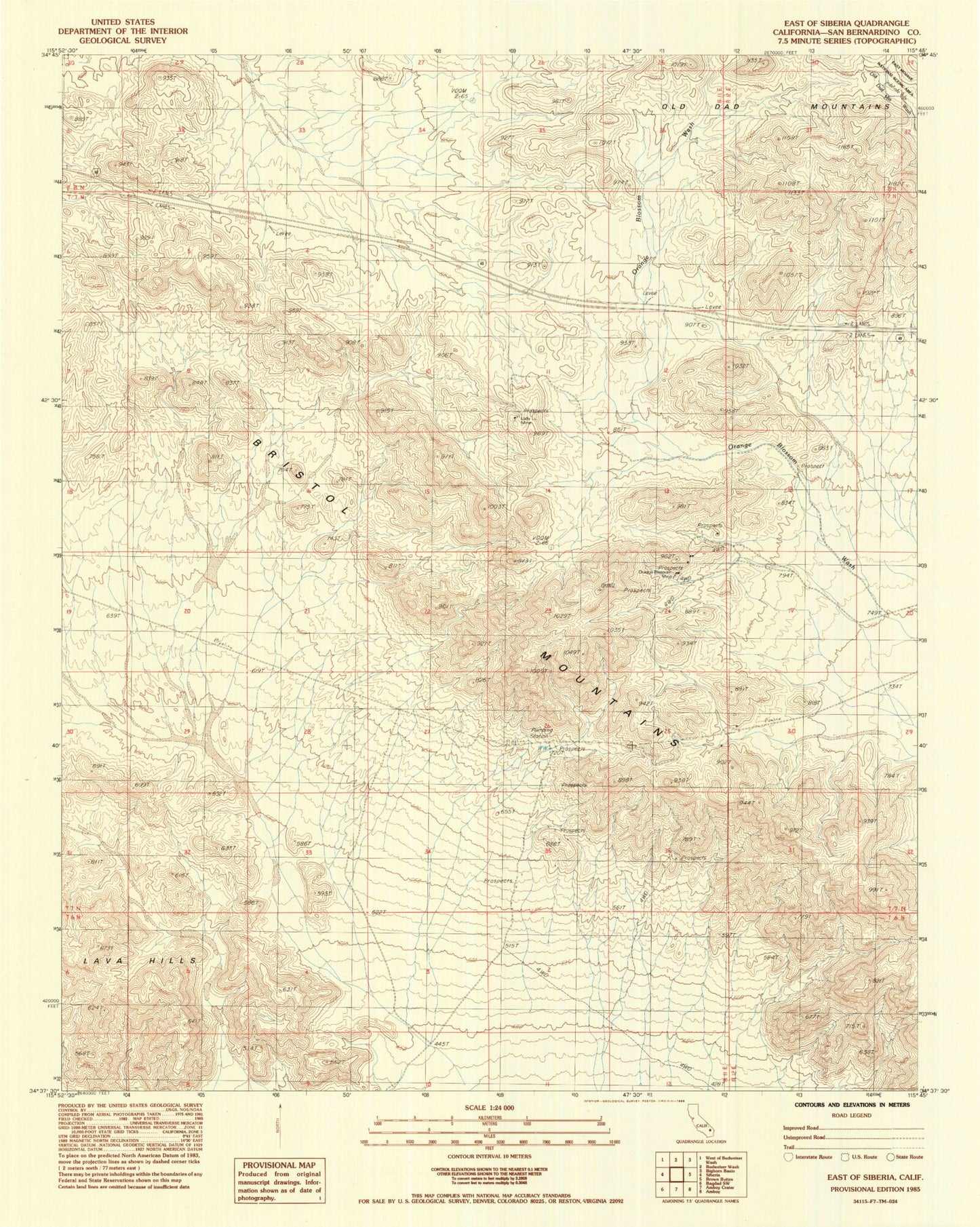 Classic USGS East of Siberia California 7.5'x7.5' Topo Map Image